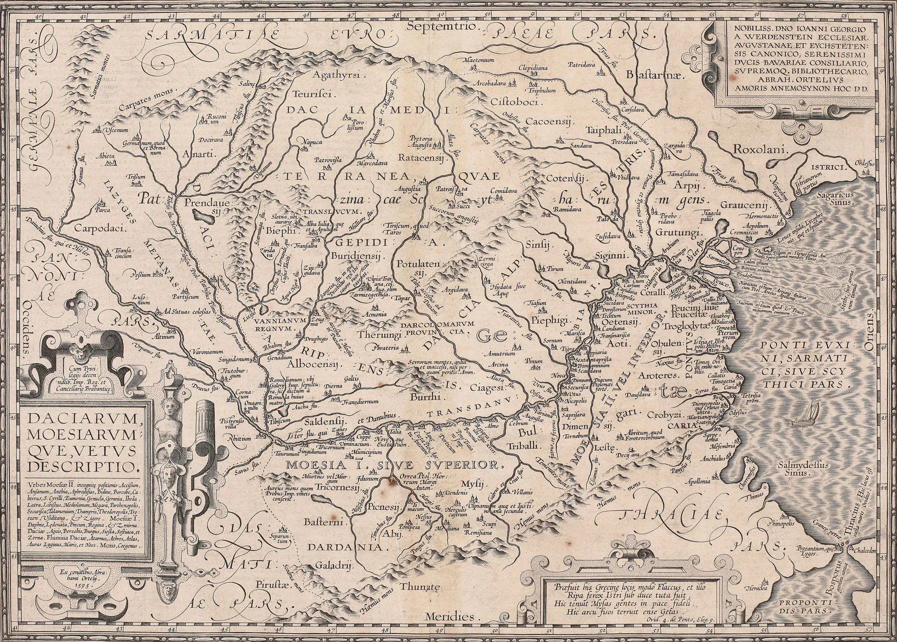 Map of Dacia and Moesia, by Abraham Ortelius, 1595