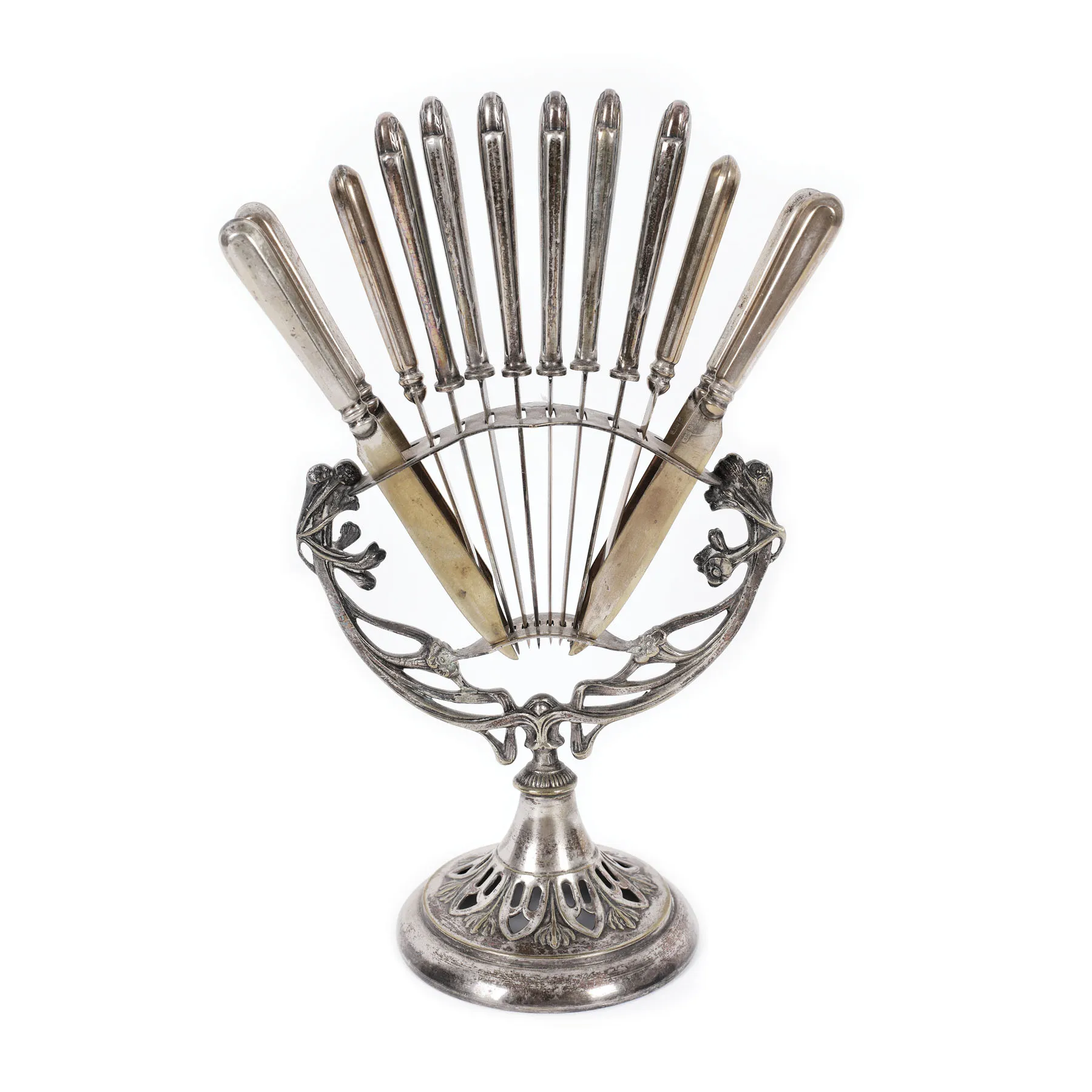 Jugendstil support with 12 knives, approx. 1900