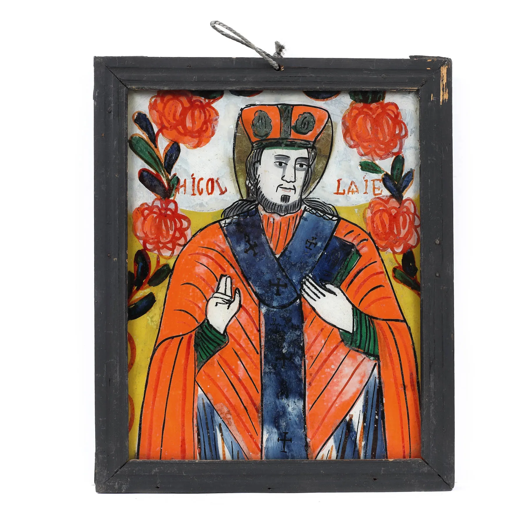 Icoană pe glajă, ”Sfântul Nicolae”, atelier transilvănean (Nicula), sfârșitul sec. XIX