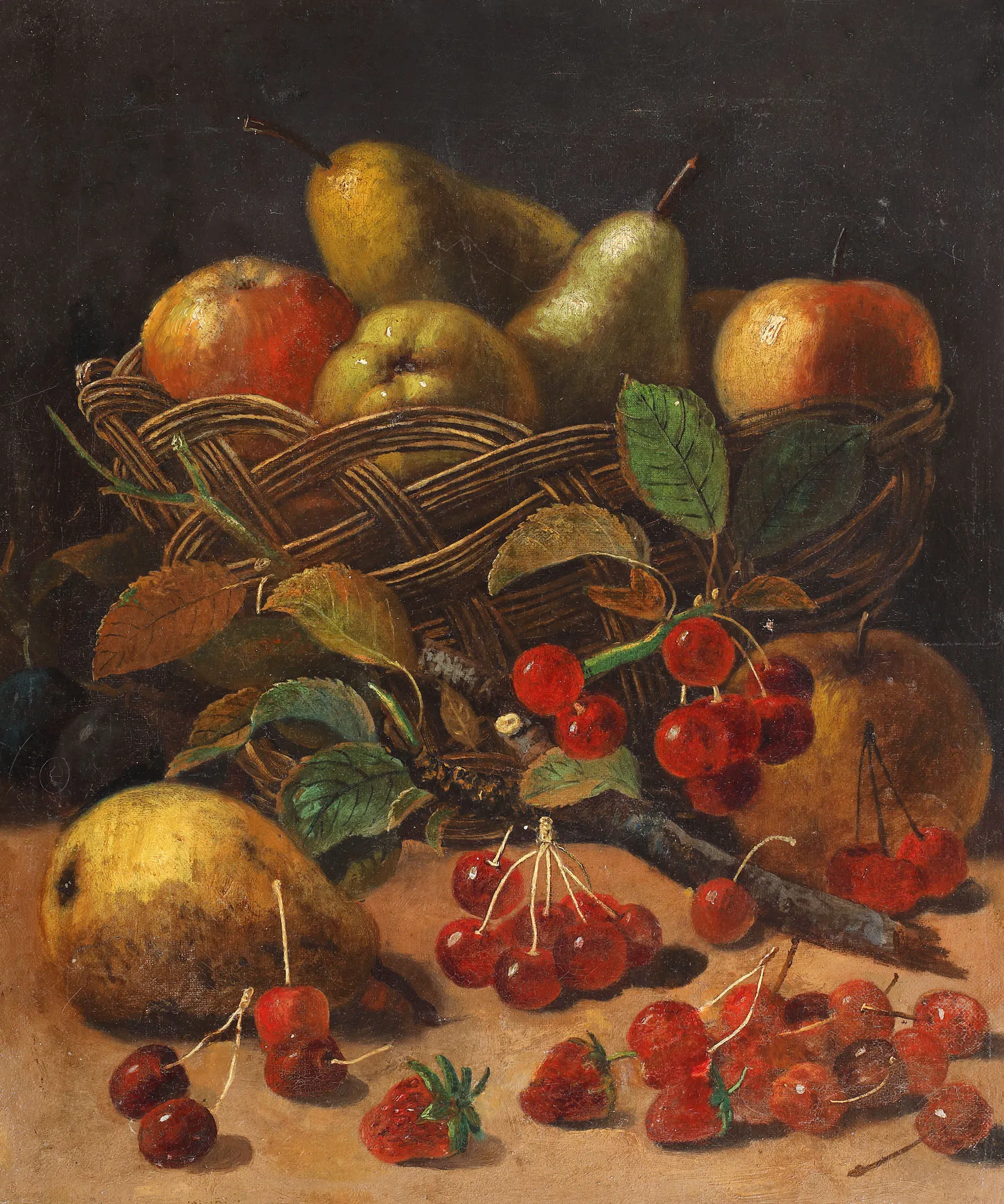 Still life with pears, strawberries, and cherries