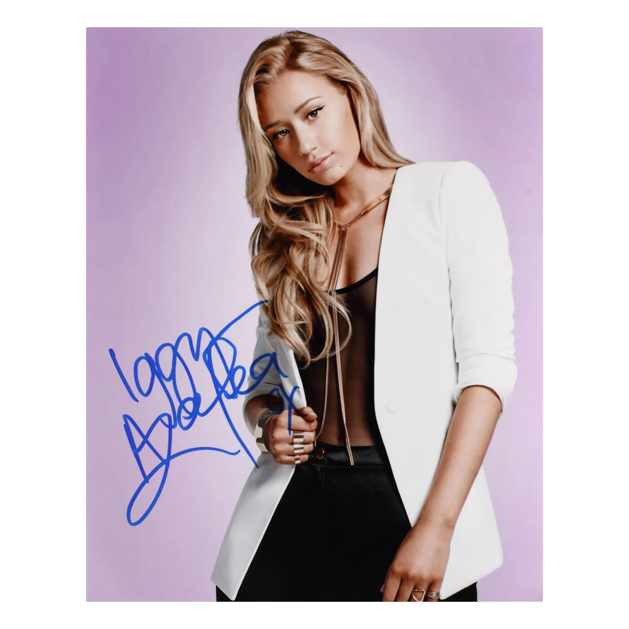 Photograph depicting singer Iggy Azalea, with a handwritten signature and certificate of authenticity