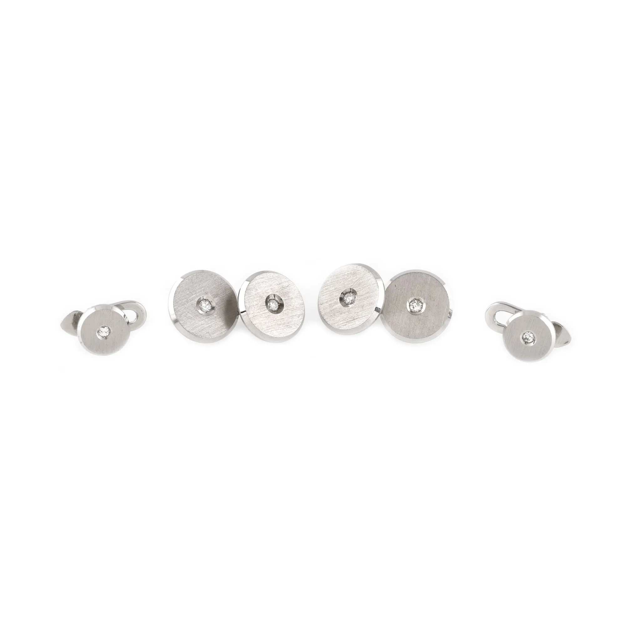 Set of white gold, consisting of cufflinks and buttons, decorated with diamonds