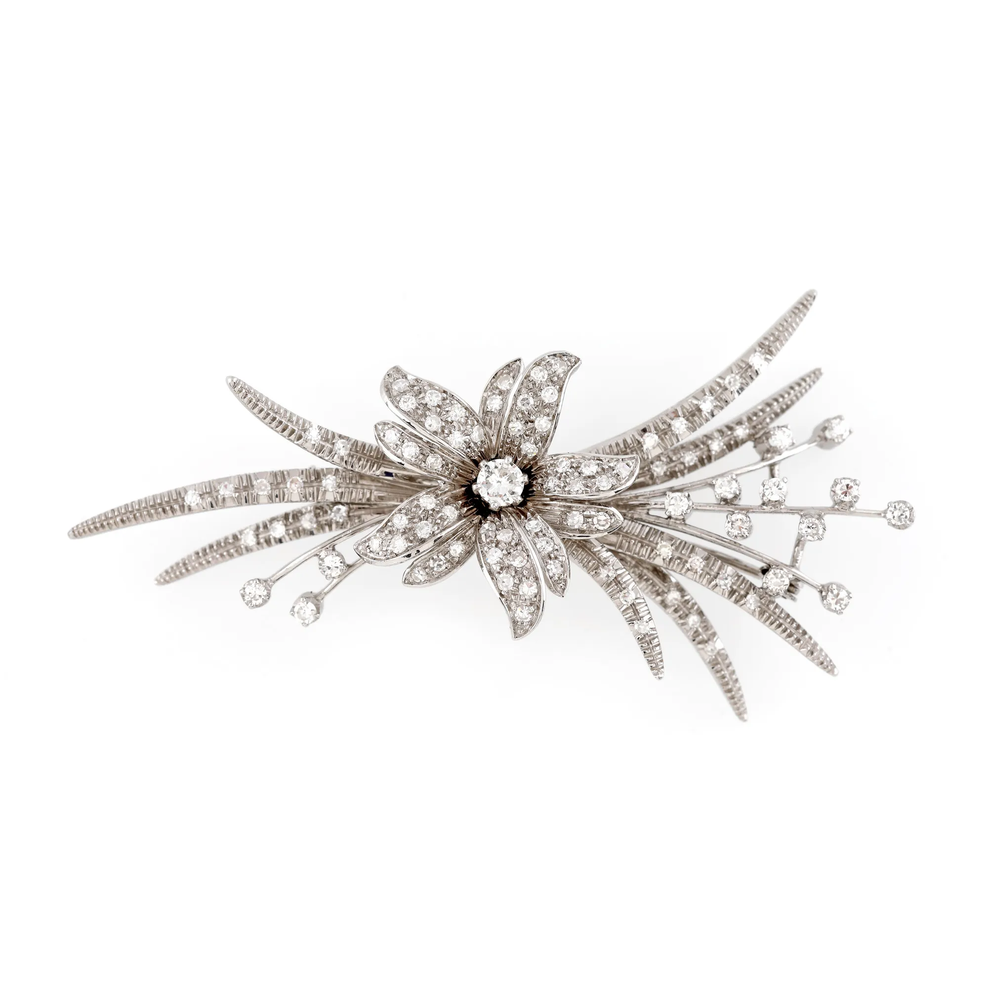 White gold brooch decorated with a multitude of diamonds