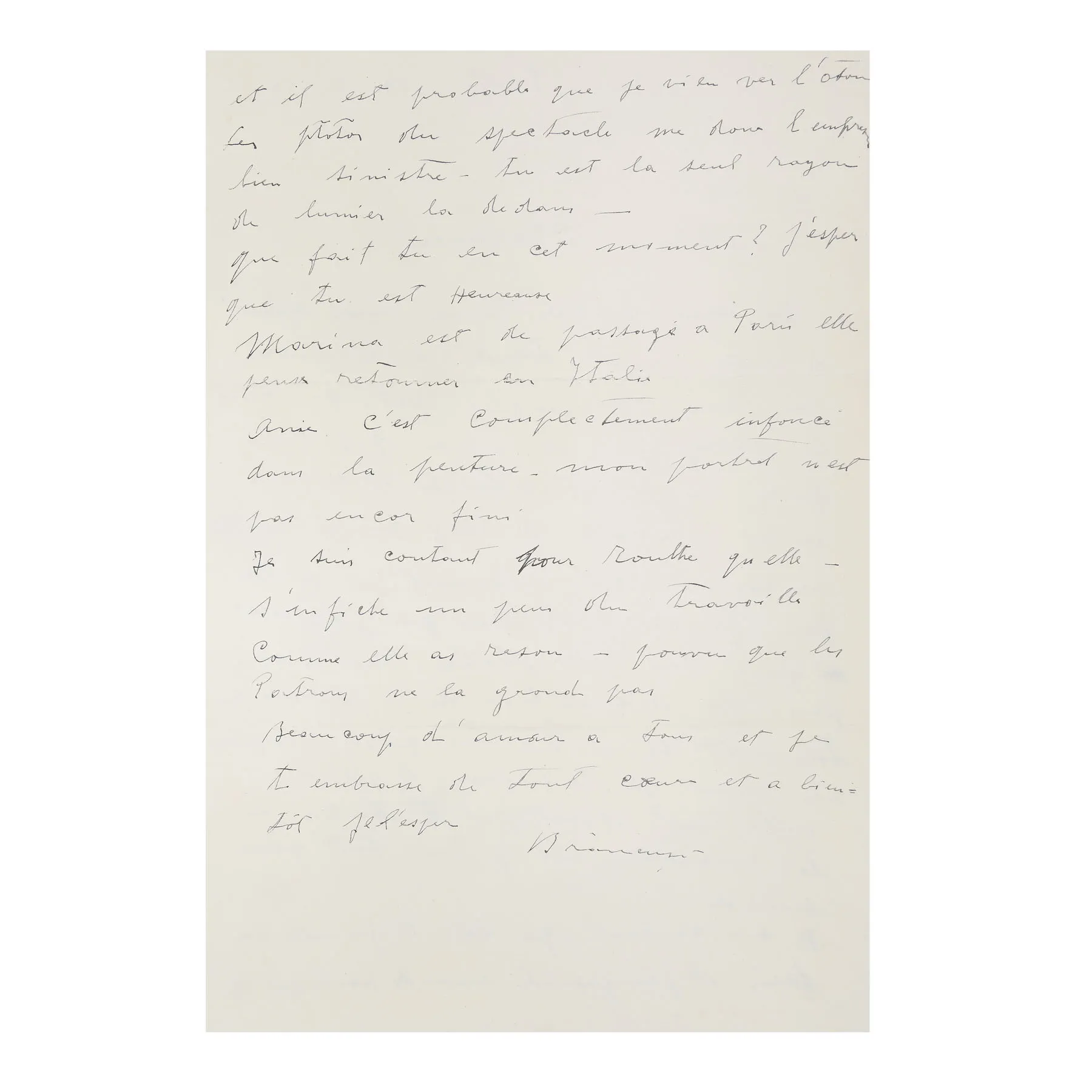 Love letter "You are the only ray of light there" (Tu es la seul rayon de lumière là-dedans) sent by Constantin Brâncuși to Florence Meyer (Homolka), Paris, May 20, 1936, with handwritten signature and original envelope