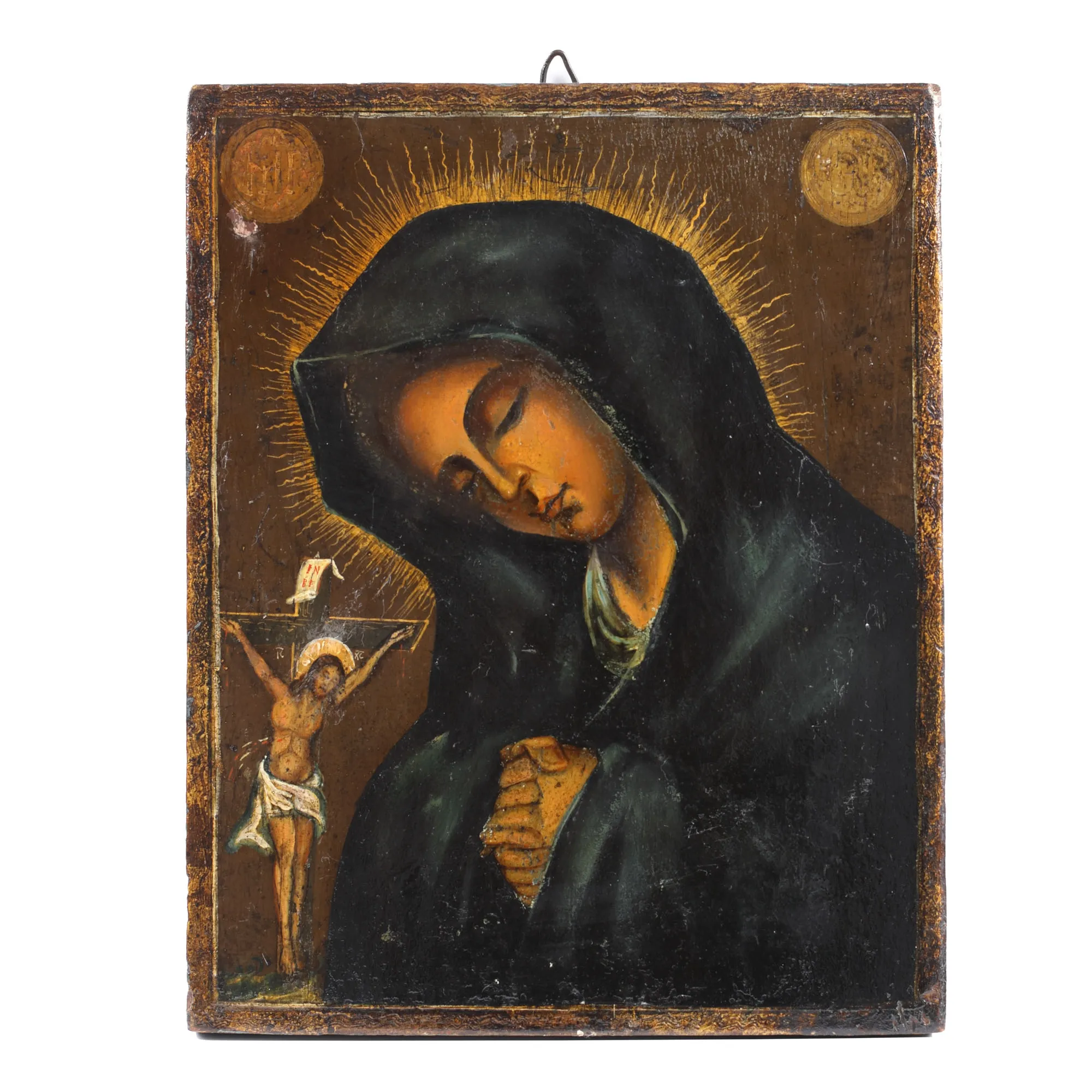 Wooden icon, "Our Lady of Sorrows," Romanian school, second half of the 19th century