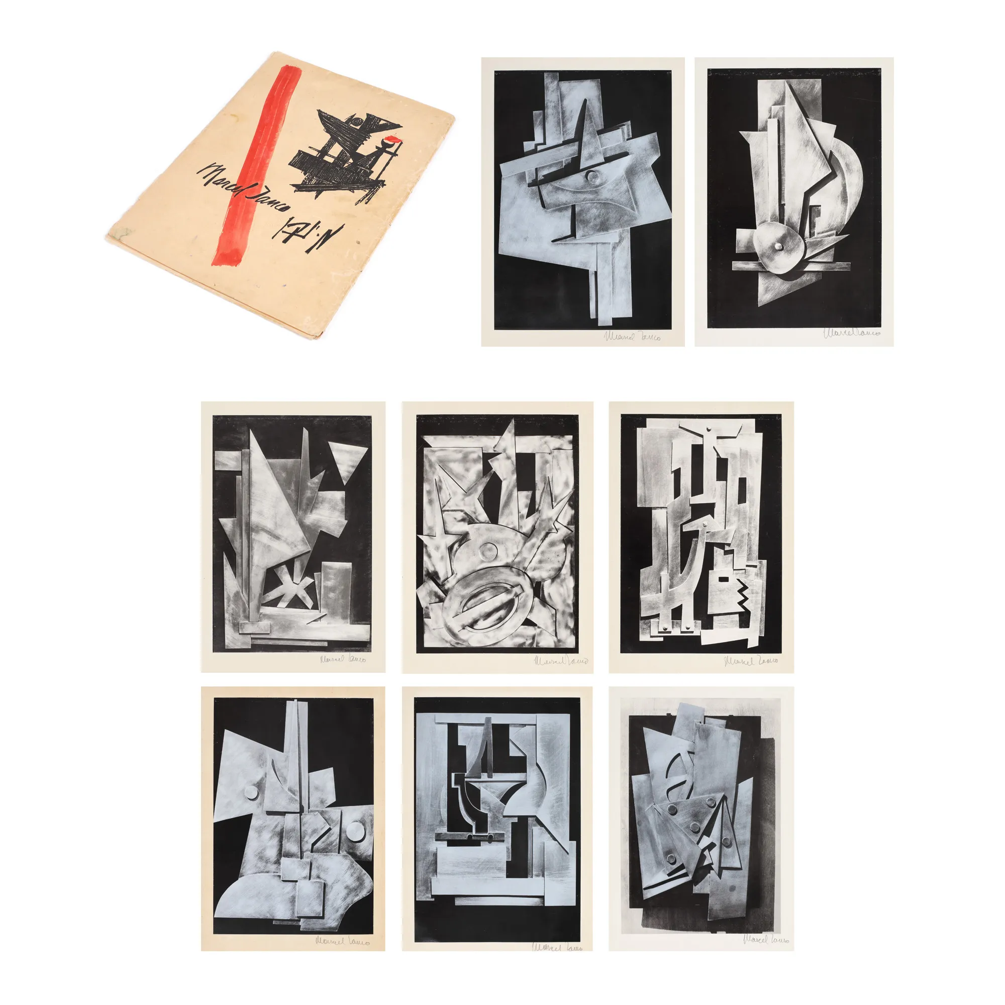 Folder with 8 offset lithographs representing the metal collages made by Marcel Iancu
