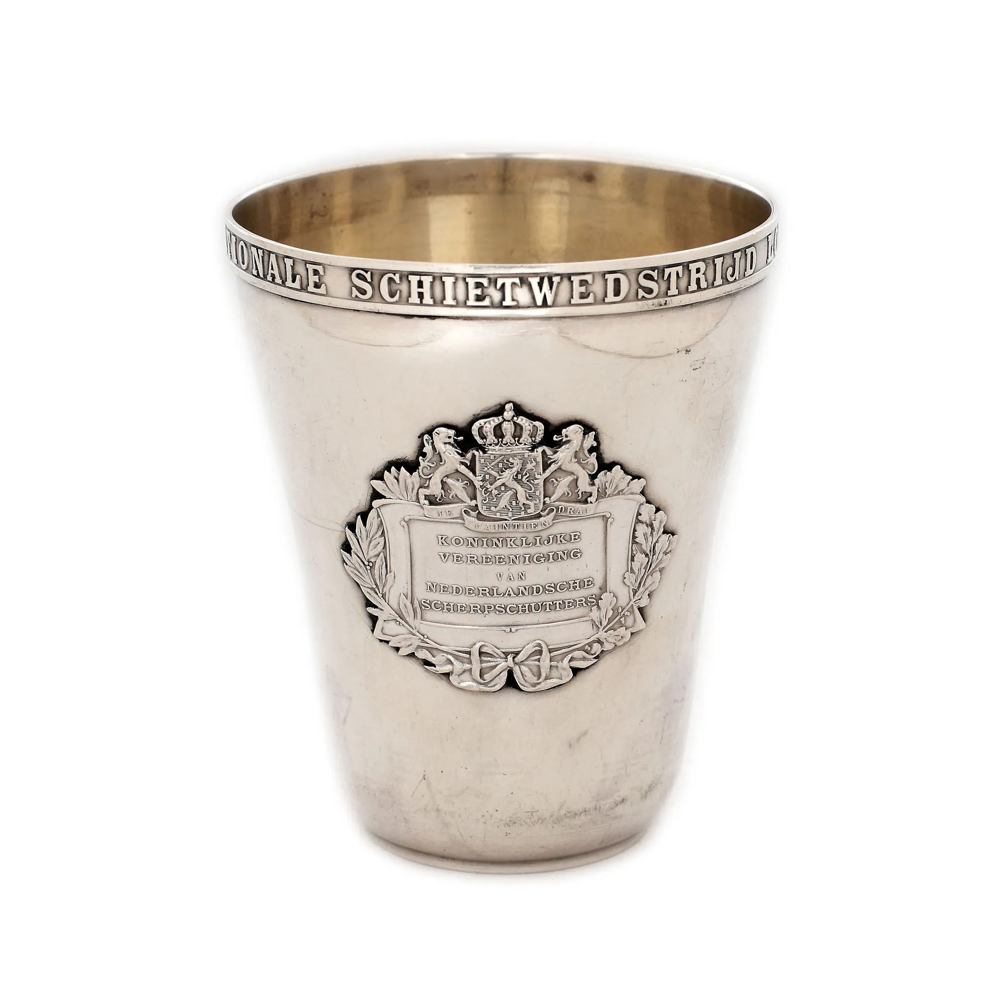 Silver shooting trophy glass, inscribed in Dutch, 1910