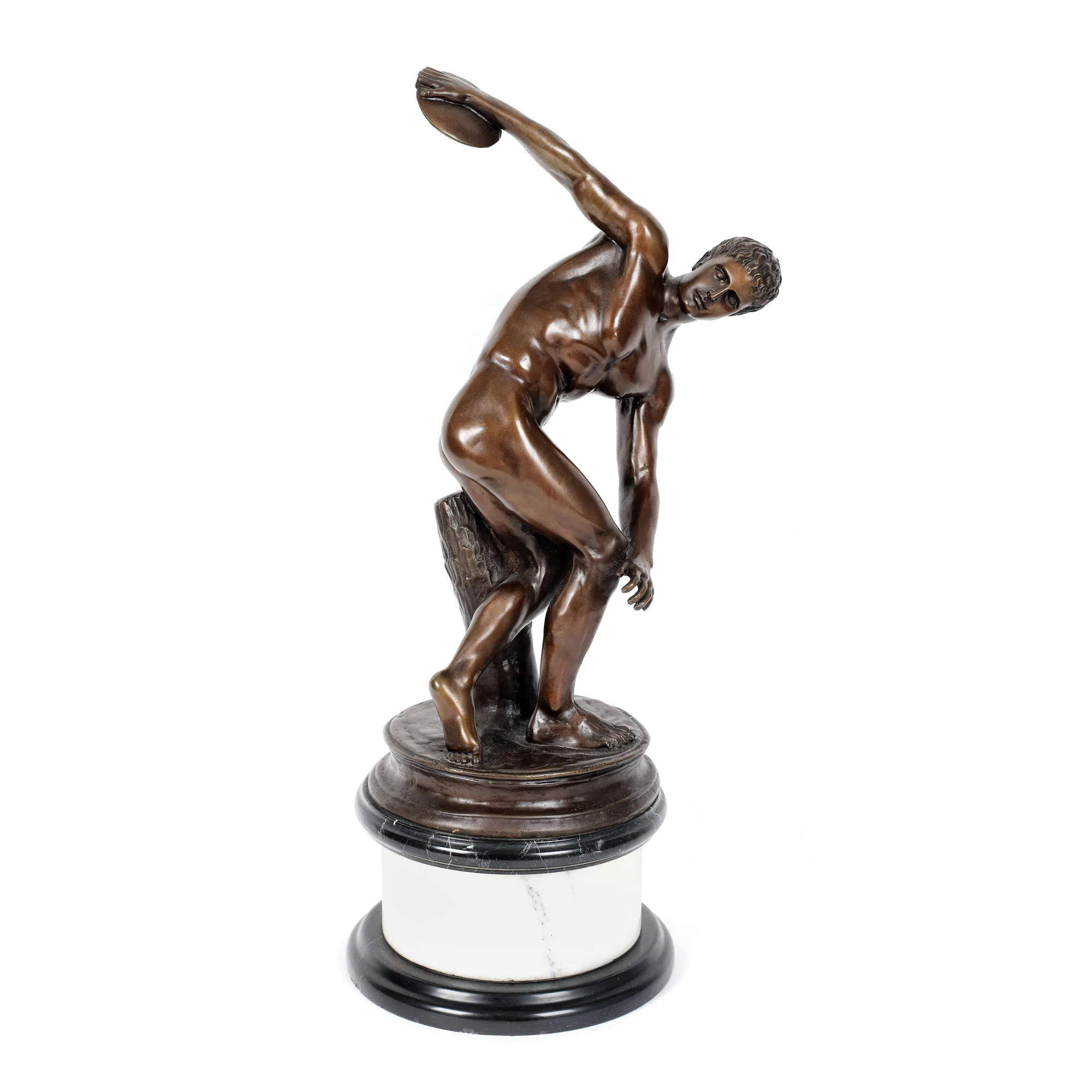 ”Discobolul” - după Myron, statuetă decorativă din bronz, cu soclu din marmură