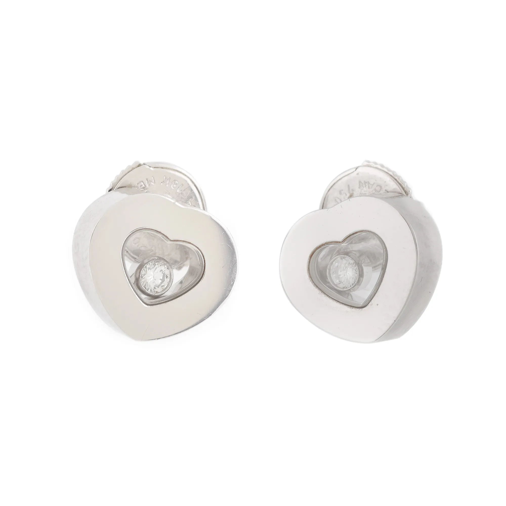 Chopard pair of earrings, white gold, decorated with two moving brilliant cut diamonds, original box and provenance documents