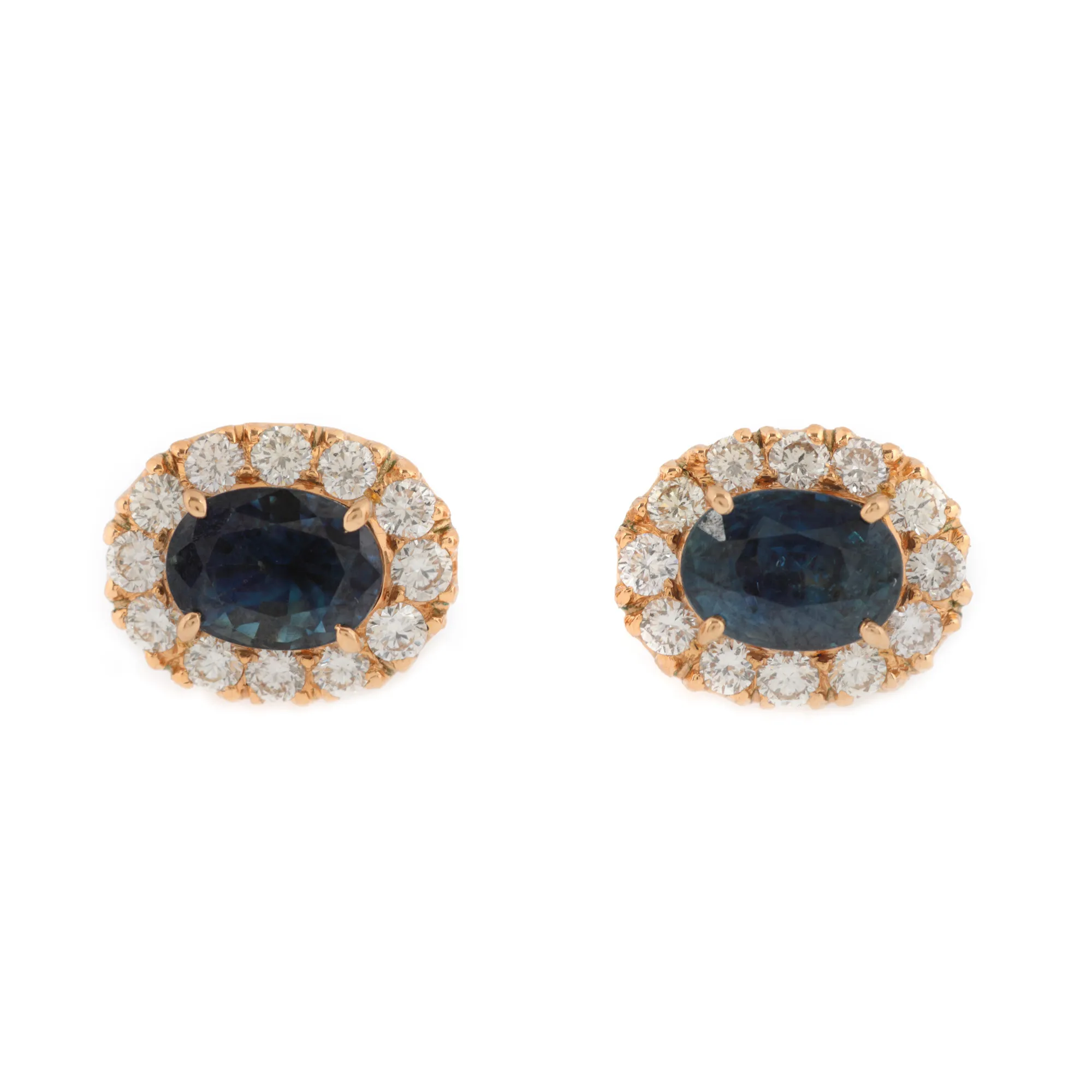 Pair of gold earrings, decorated with sapphires and diamonds