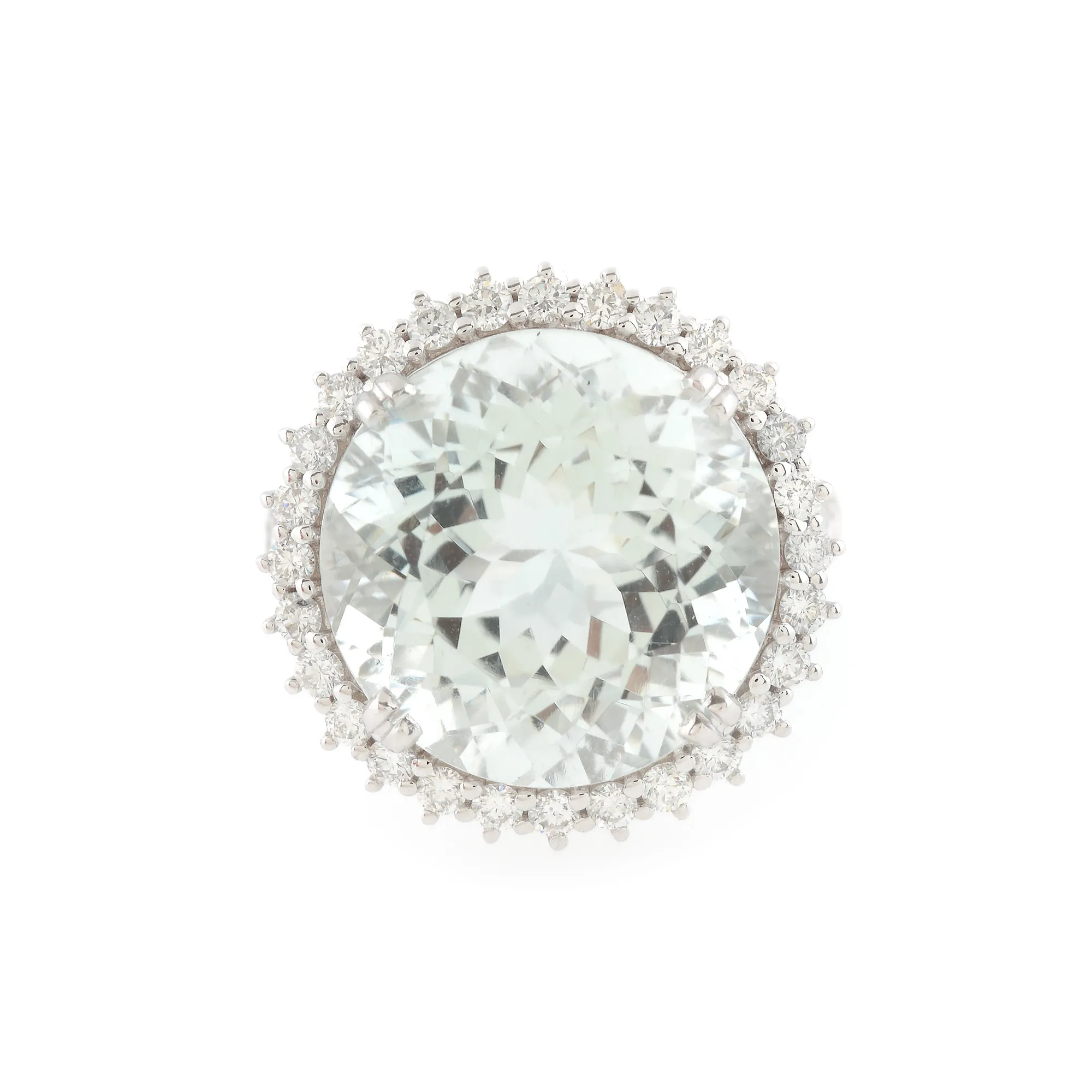 "Crystalline Waters" - white gold ring, decorated with light blue aquamarine and diamonds, IGE gemological card