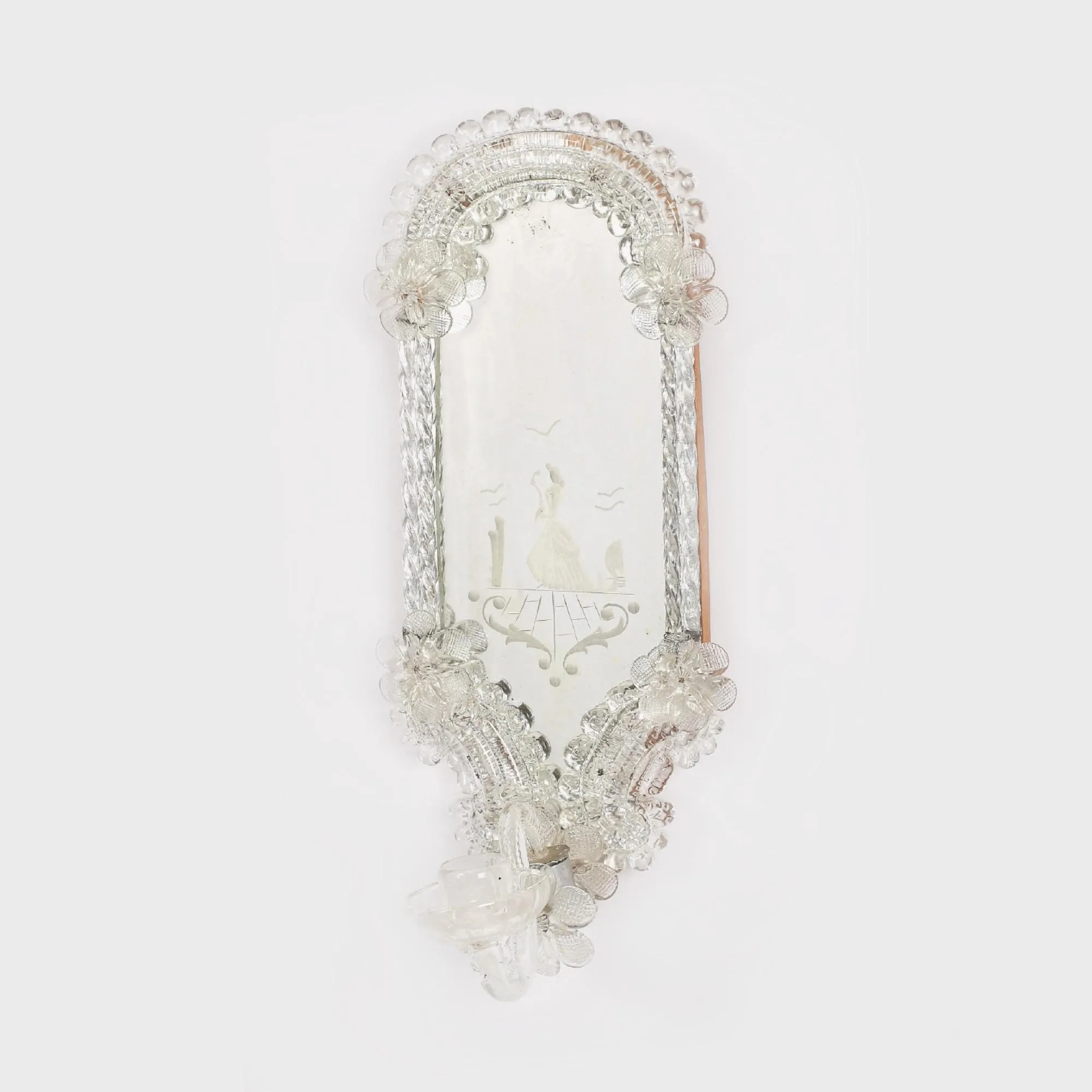 Belle Epoque mirror, in a crystal frame, decorated with flowers