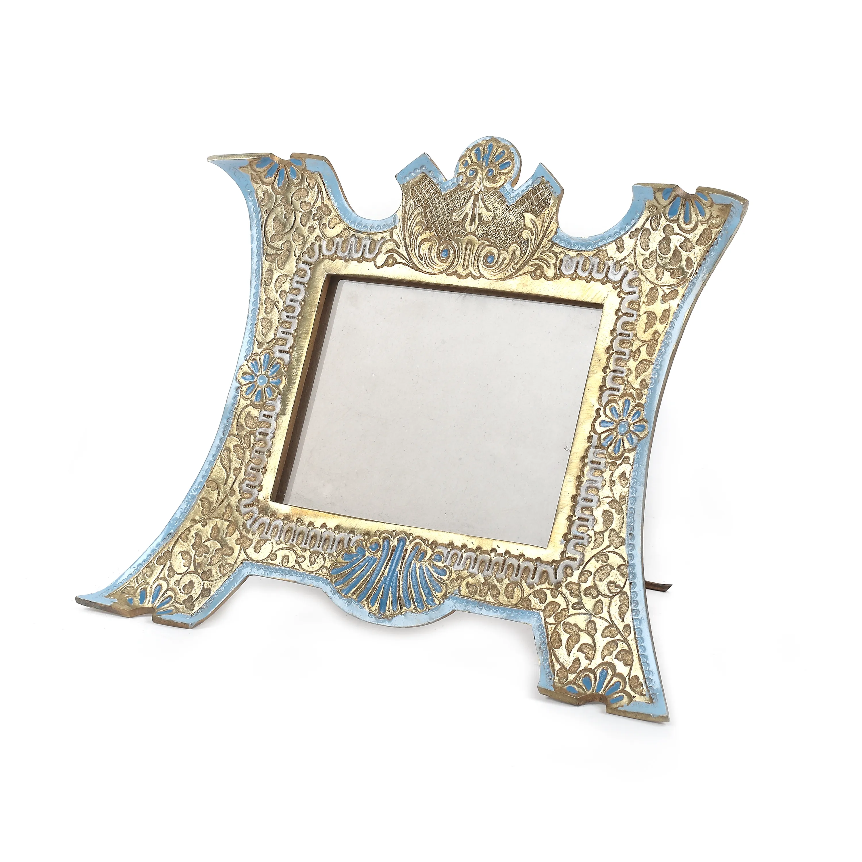 Brass engraved frame, decorated with enamel, circa 1860-1880