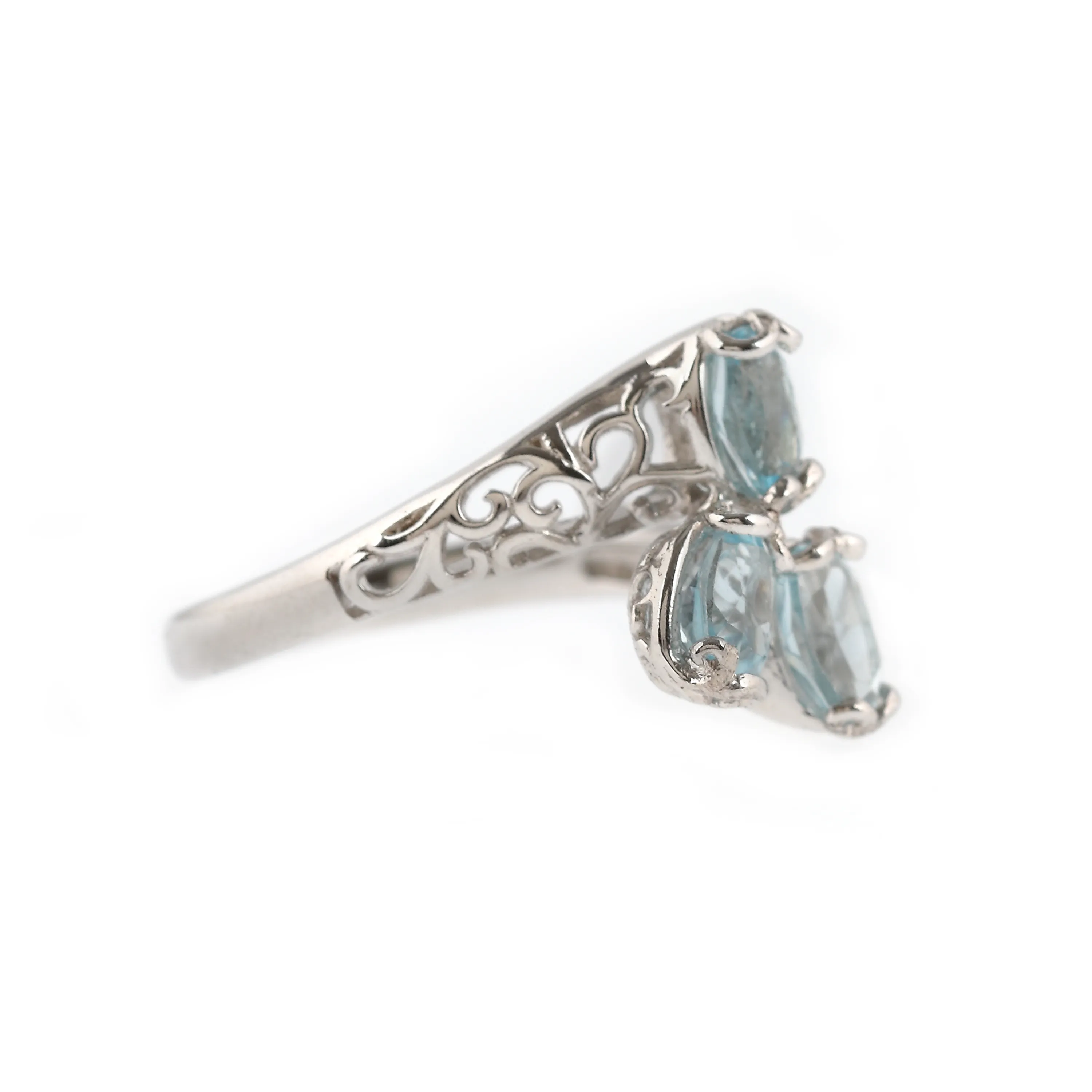 Silver ring decorated with topazes