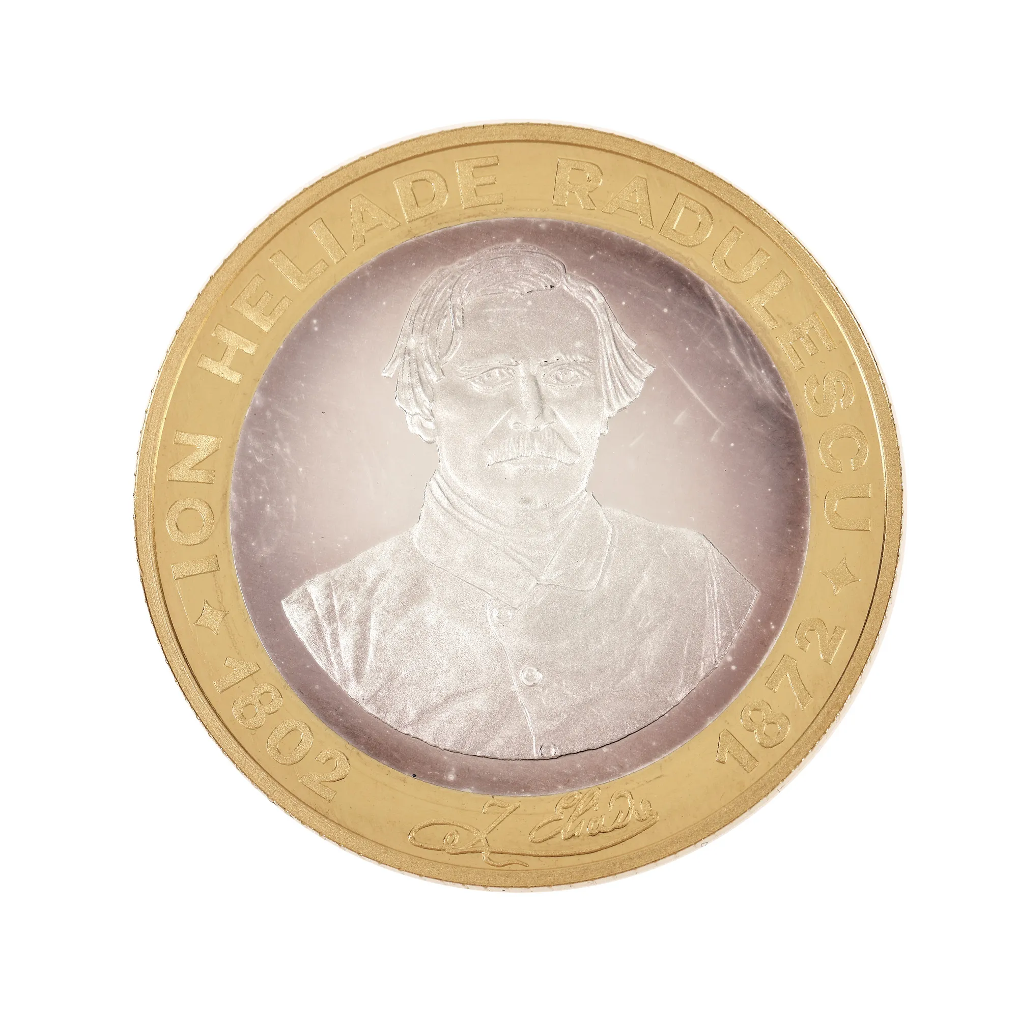 Monedă comemorativă BNR, Ion Heliade Rădulescu, 1802-2002, bimetal - miez din argint şi inel exterior din aur