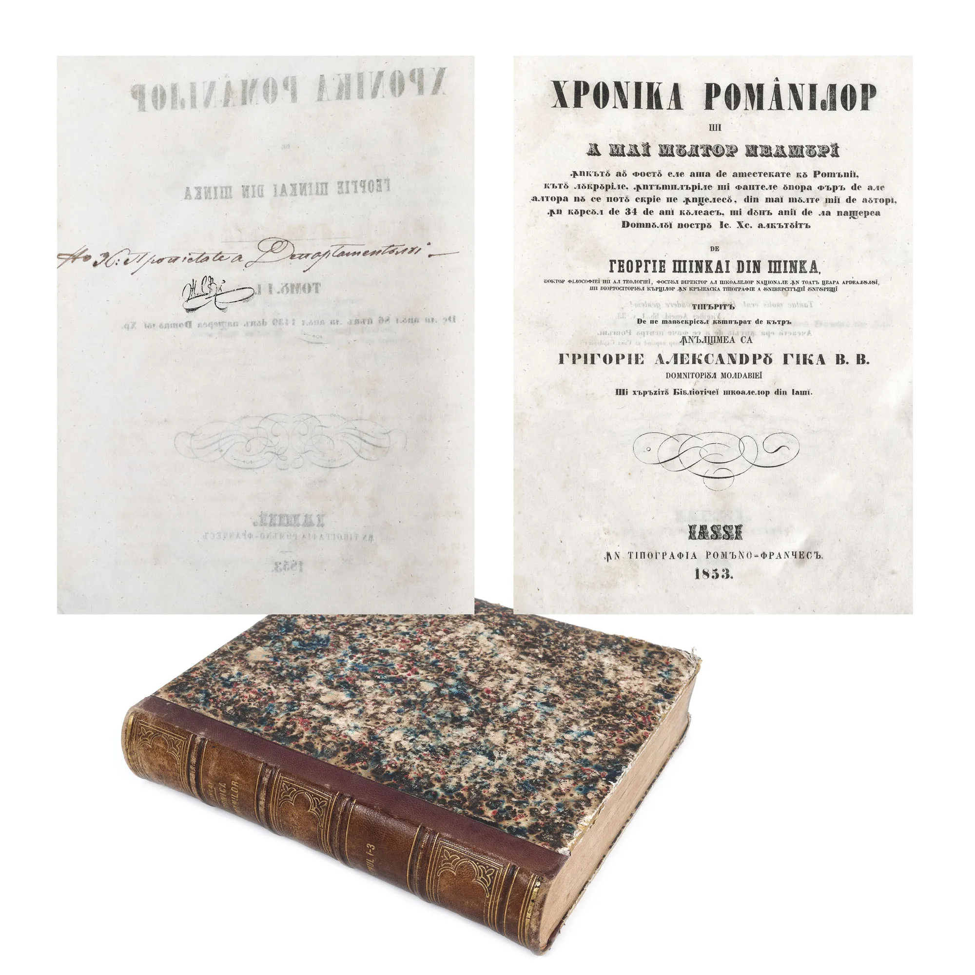 Three-volume colligatum "Hronica românilor și a mai multor neamuri", by Gheorghe Șincai, Iași, 1853