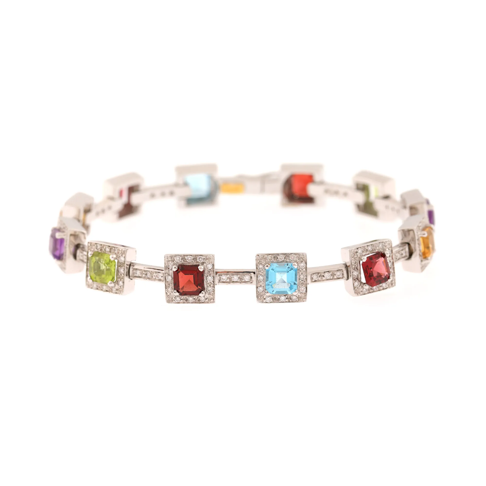 Bracelet, white gold, decorated with multi-coloured gemstones