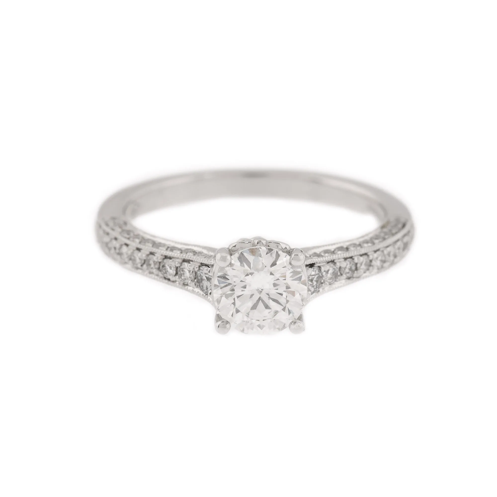 Ring, white gold, central diamond and diamond paving