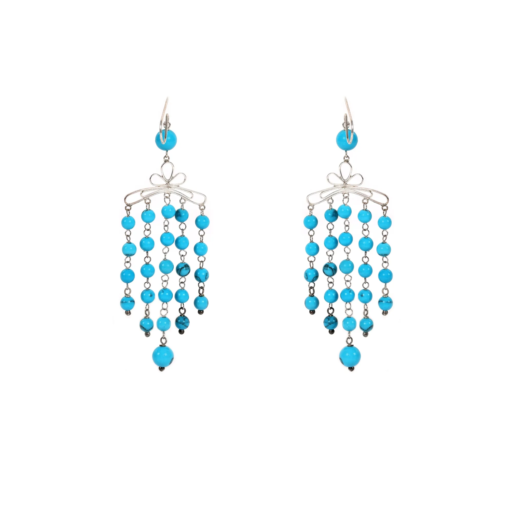 Pair of silver earrings with turquoise beads