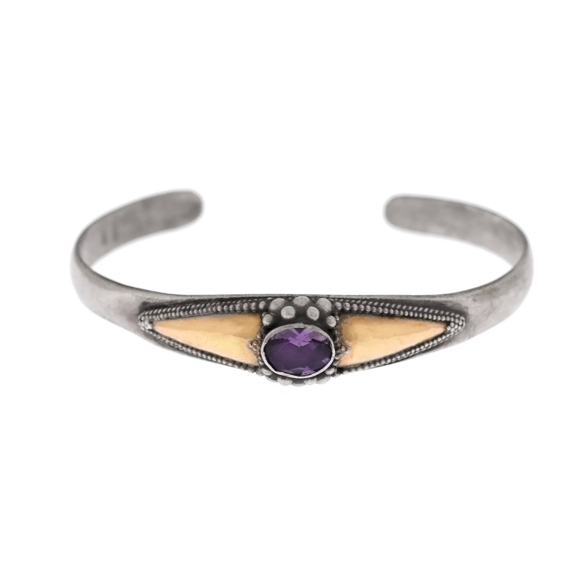 Silver and gold bracelet decorated with amethyst