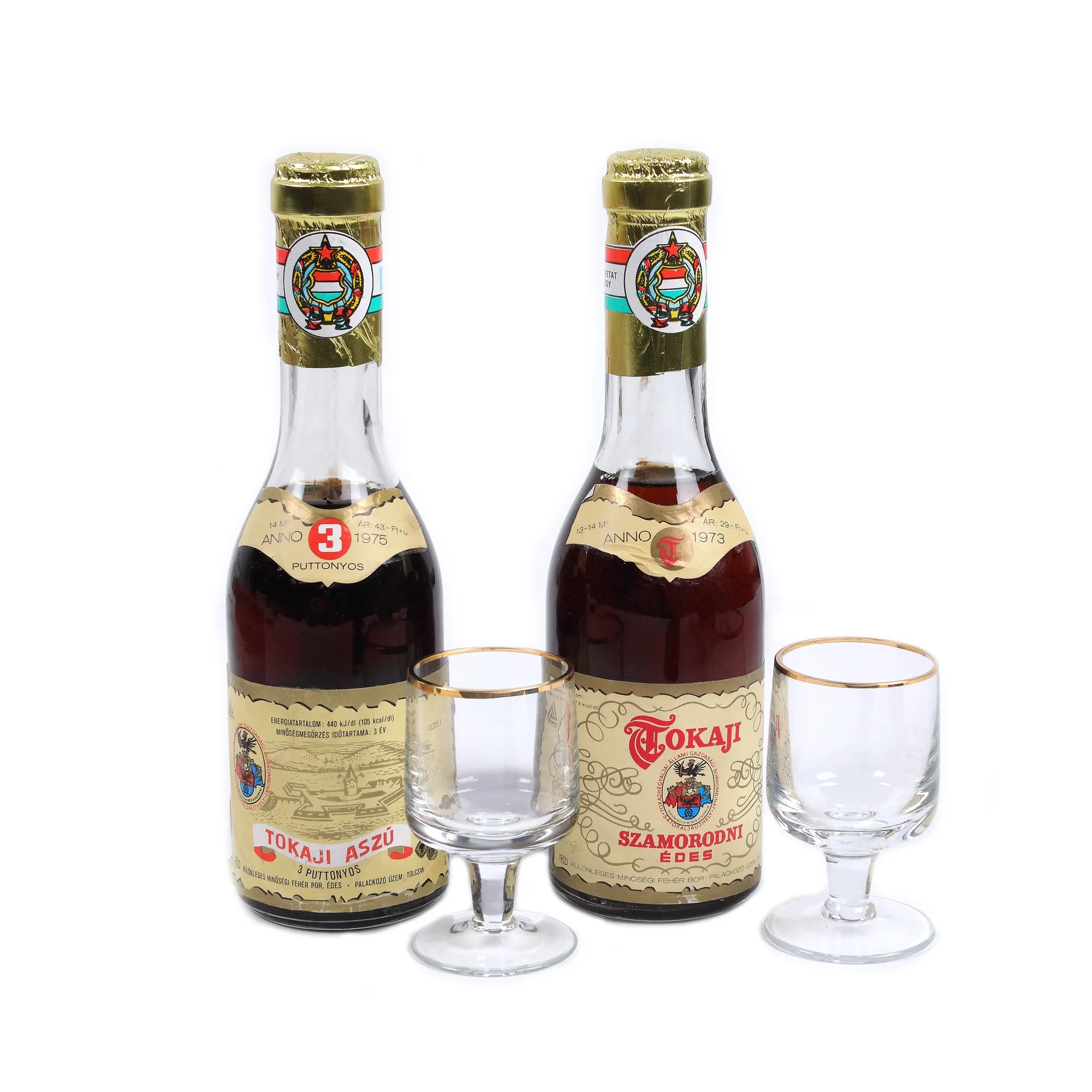 Lot format din două vinuri Tokaji, 1973/1975, în cutia originală