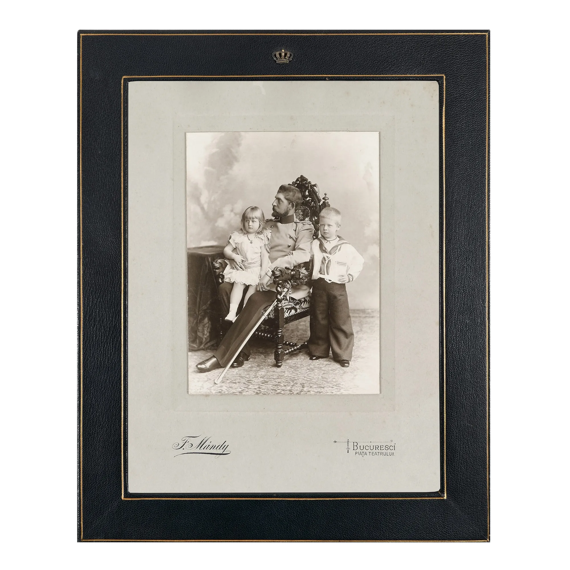 Prince Ferdinand with his children Carol and Elizabeth - photograph, Bucharest, 1898, rare piece