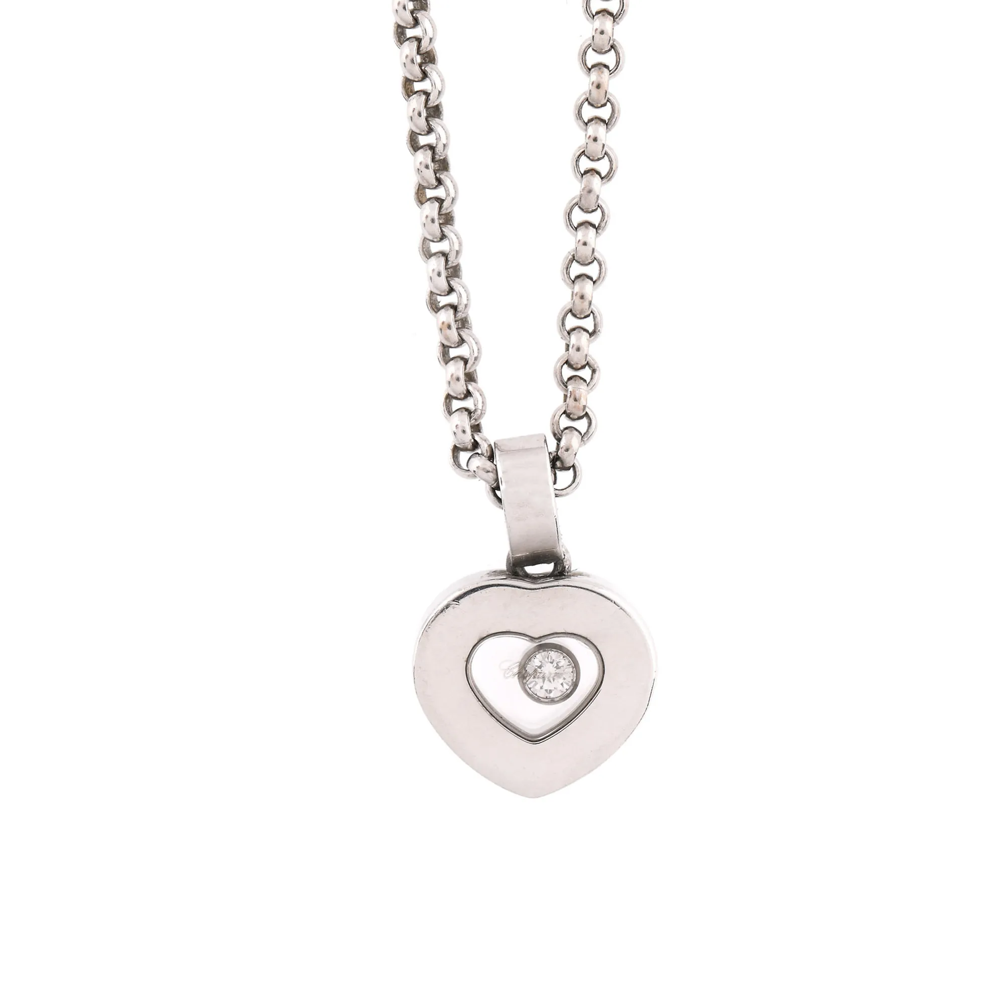 Lanț cu pandantiv Chopard Happy Diamonds, ornat cu diamant mobil, în cutie originală