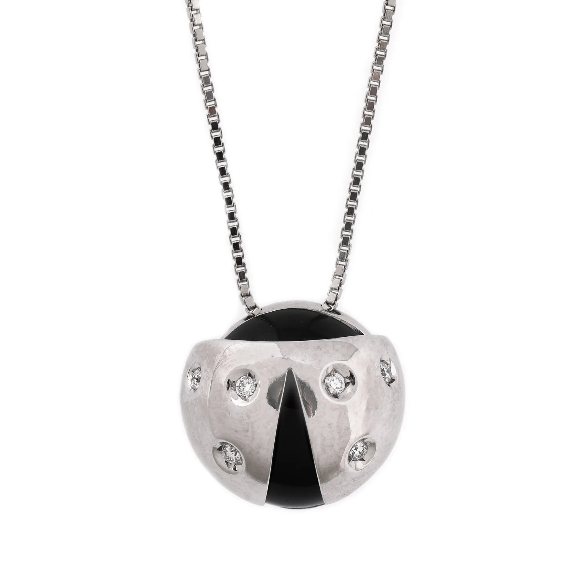 Sabrini chain with pendant, white gold, decorated with onyx and diamonds