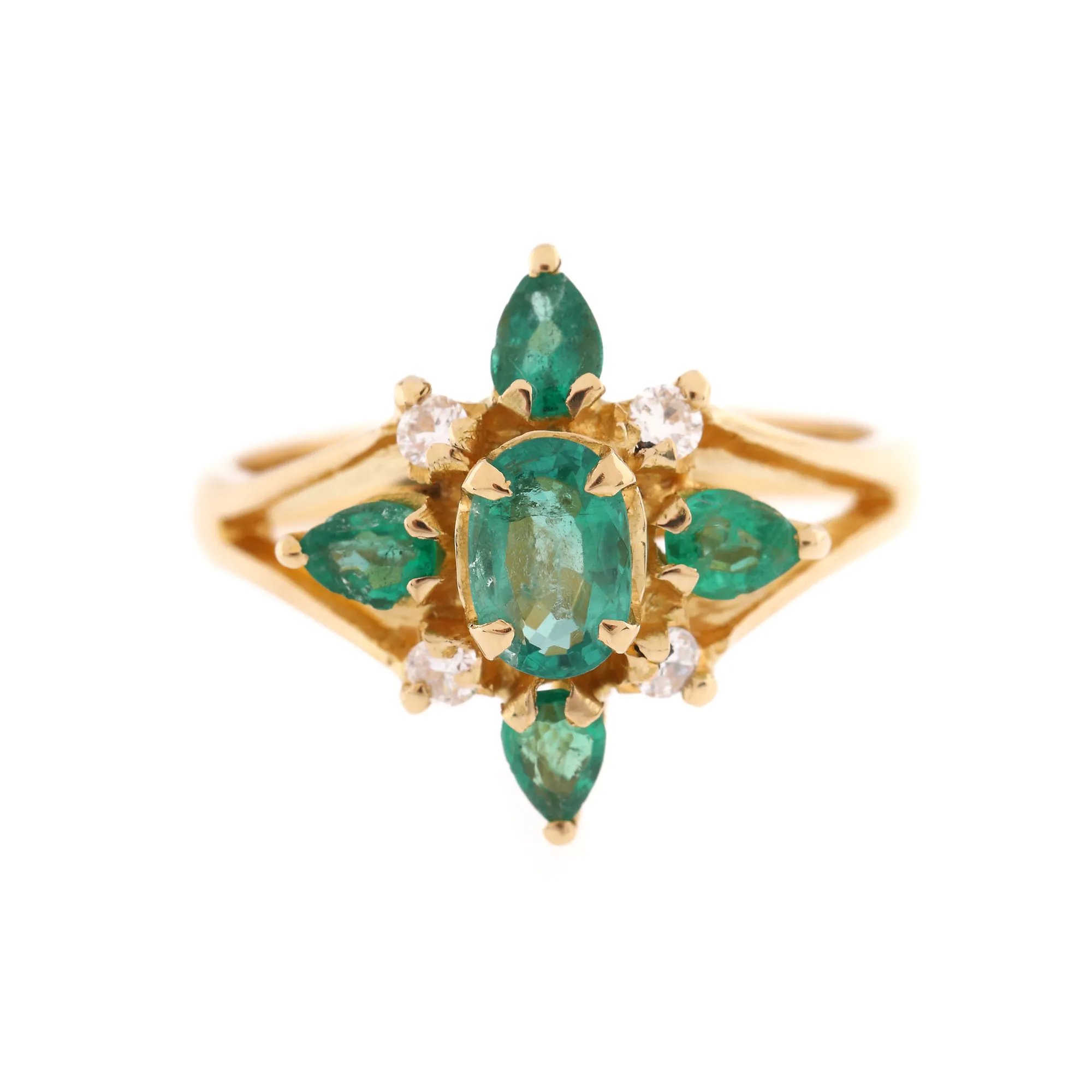 Gold ring, decorated with emeralds and diamonds