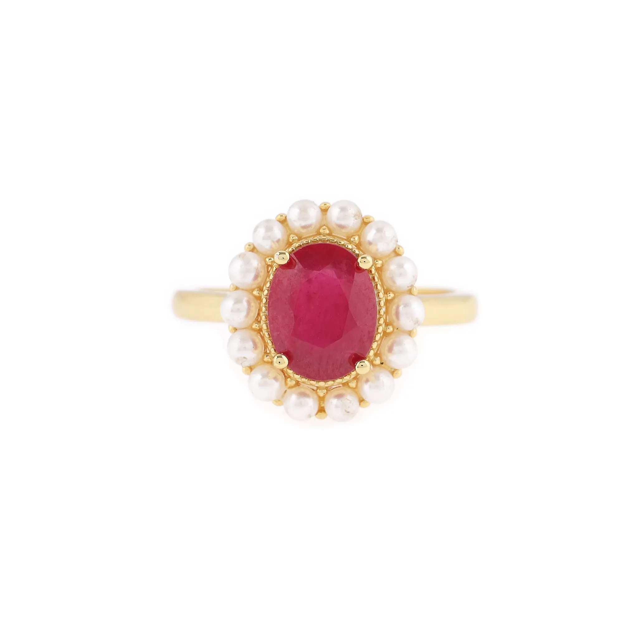 Silver-plated gold ring, decorated with a central ruby