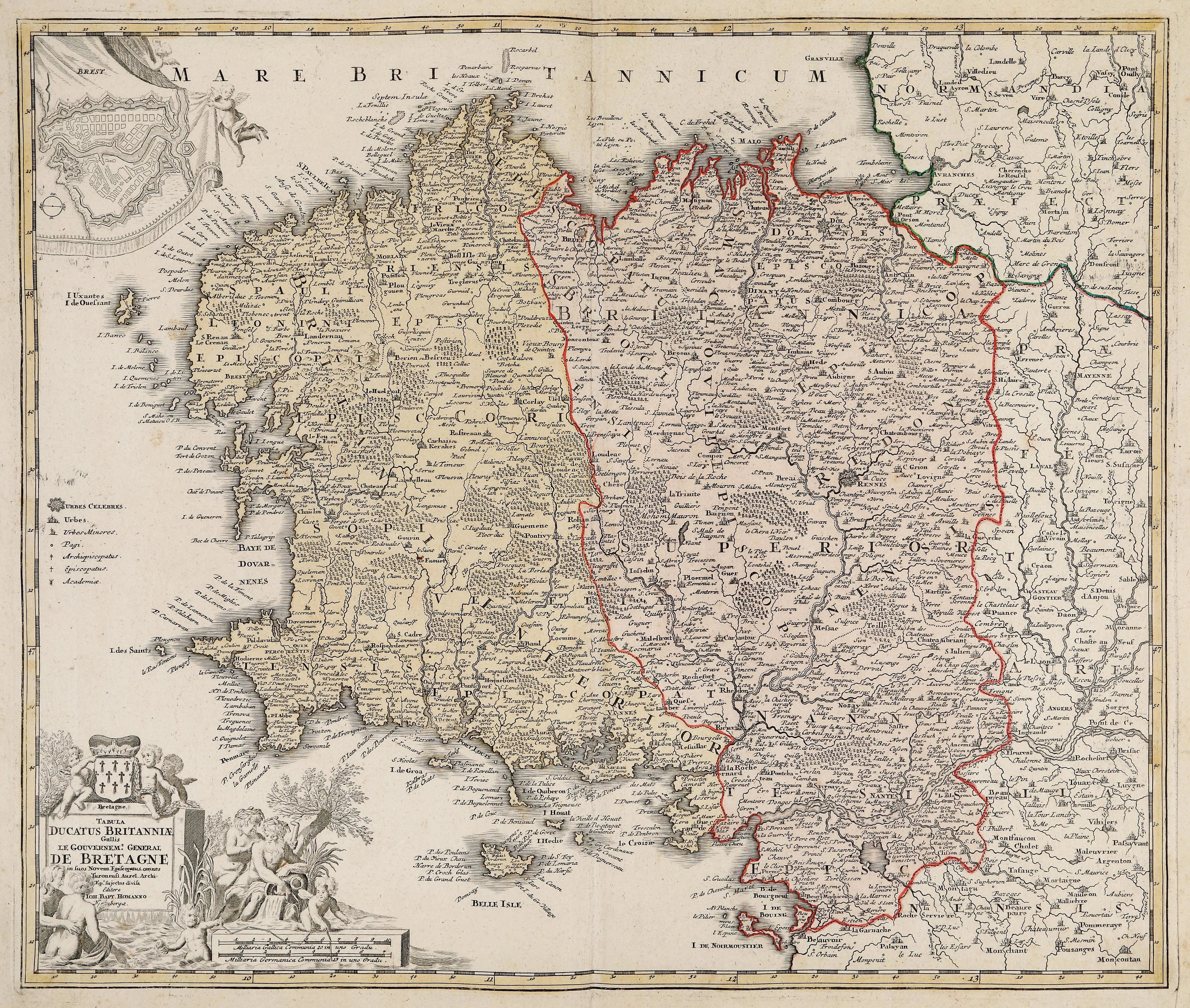 Hartă "Ducatul de Bretania", de Johann Baptist Homann, Nürnberg, 1720