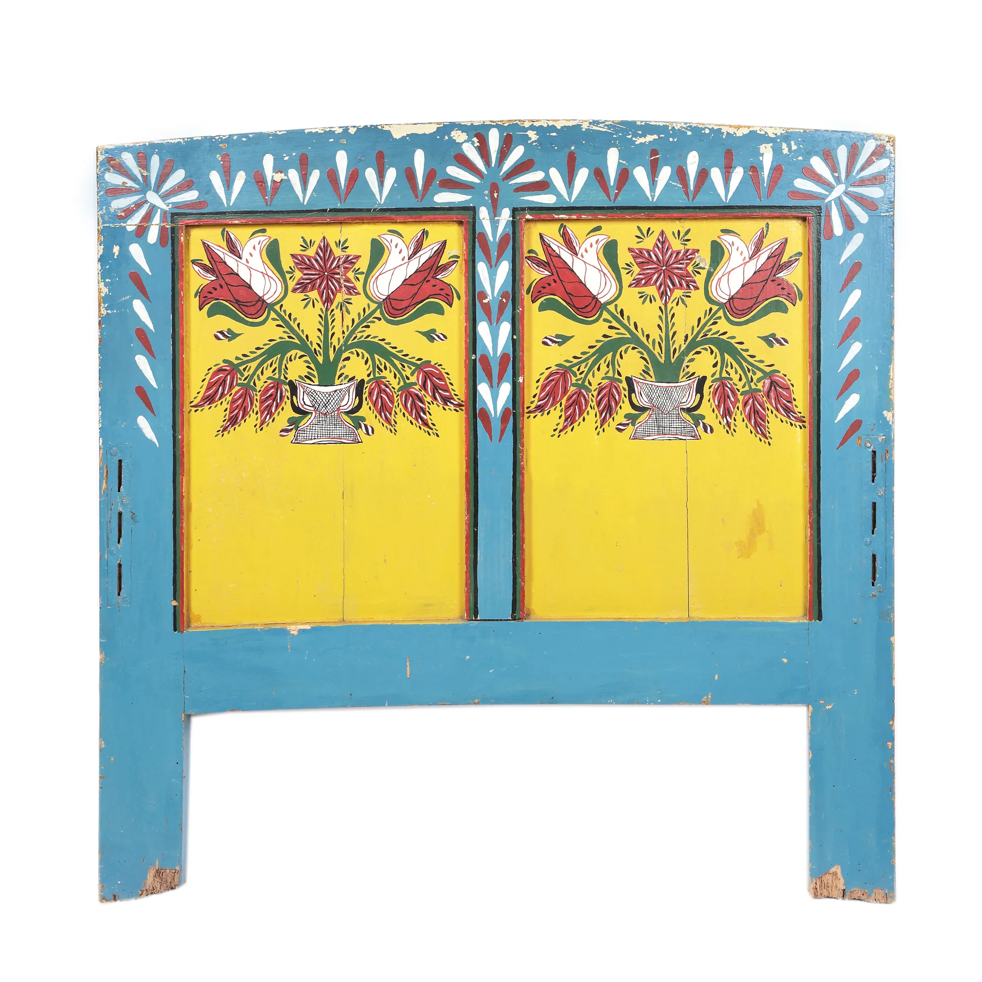 Wooden headboard, painted with floral motifs (tulips), Transylvania, mid-20th century