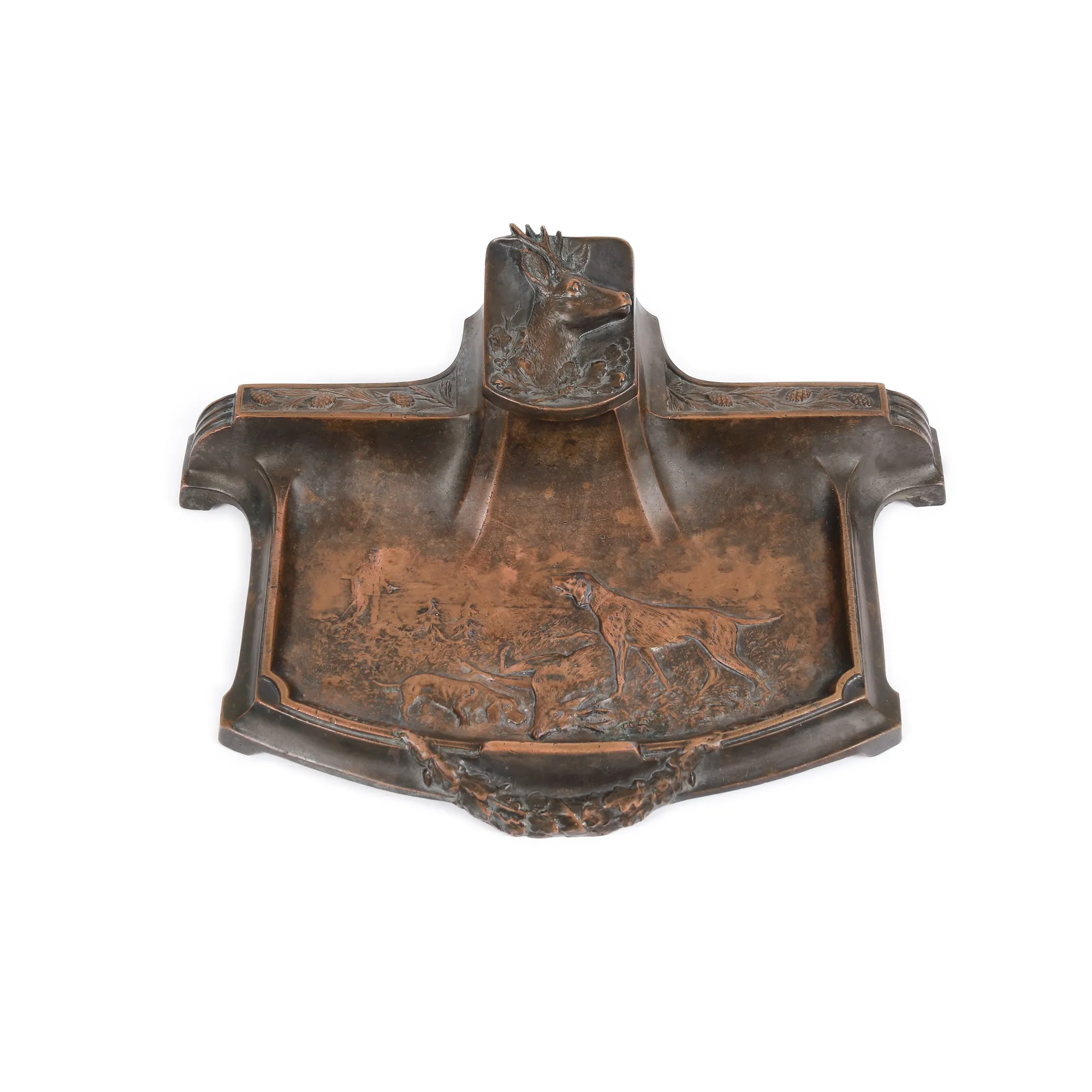 Encrieră din bronz, decorată cu scenă de vânătoare