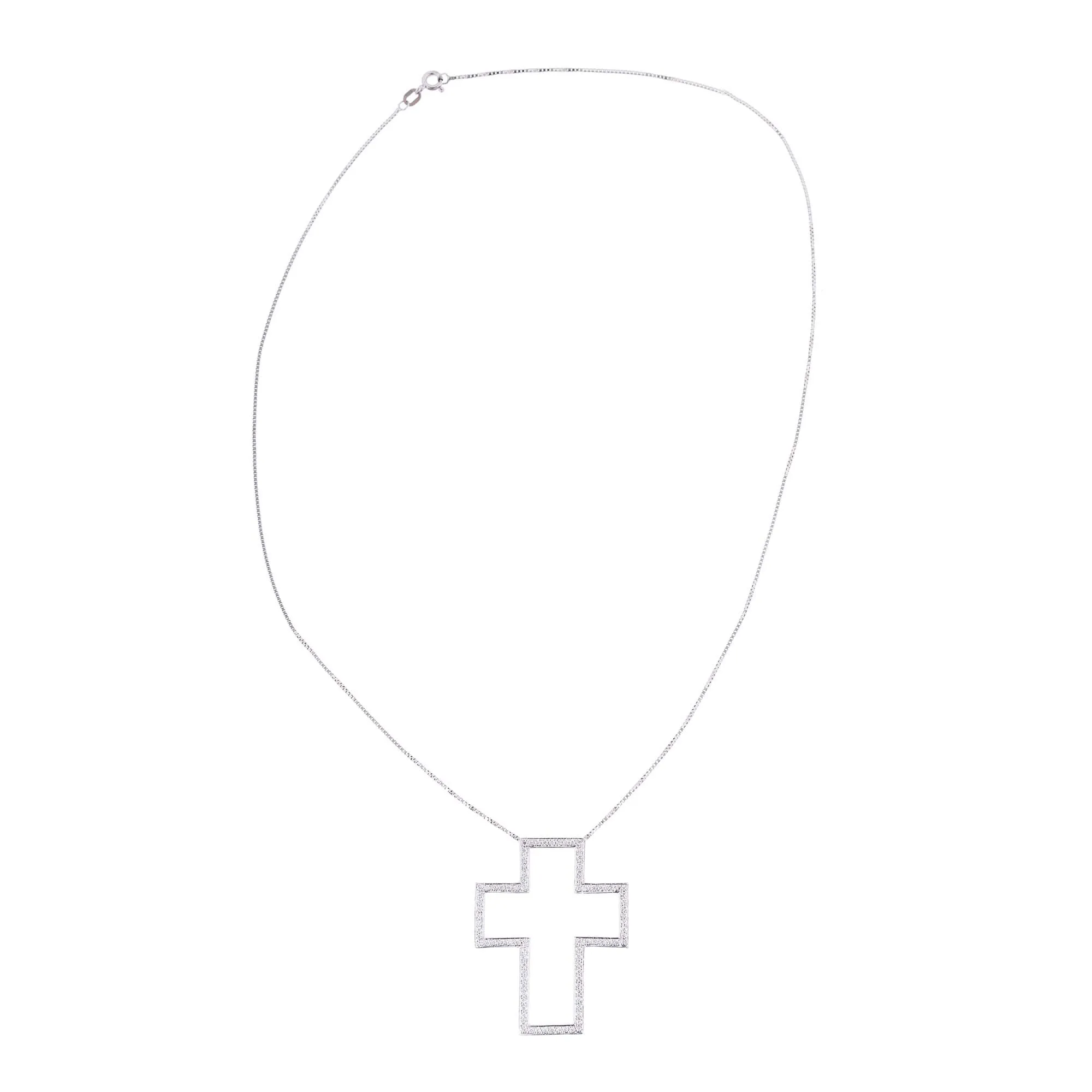 White gold cross pendant chain decorated with diamonds