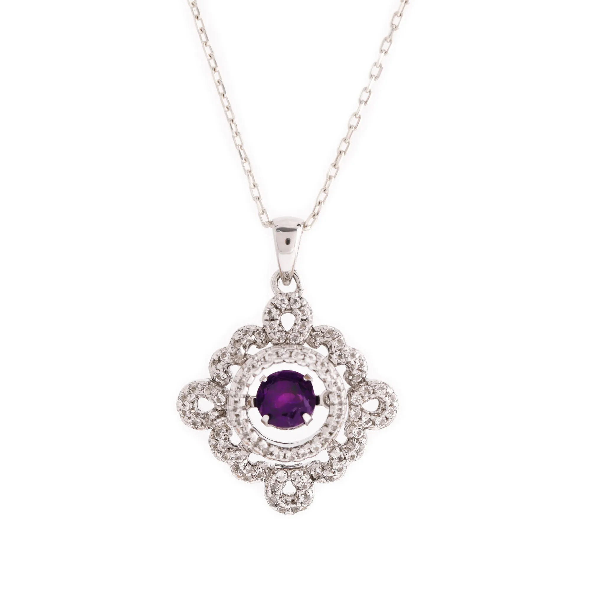 Silver chain with gilded pendant, decorated with amethyst and topazes