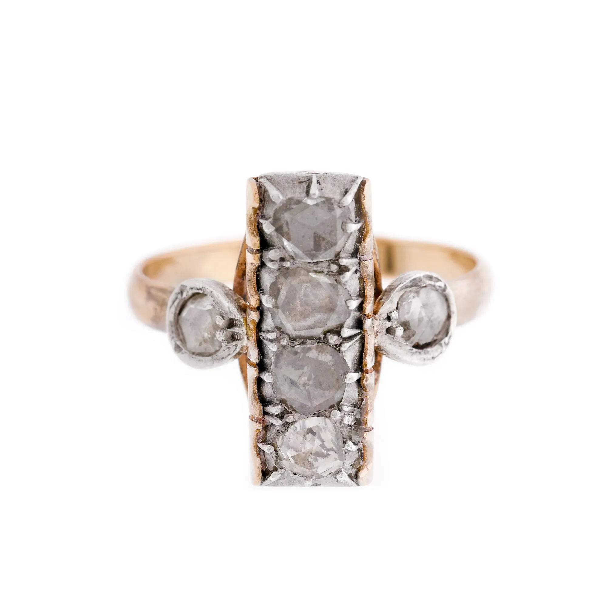 Gold and silver ring, adorned with diamonds