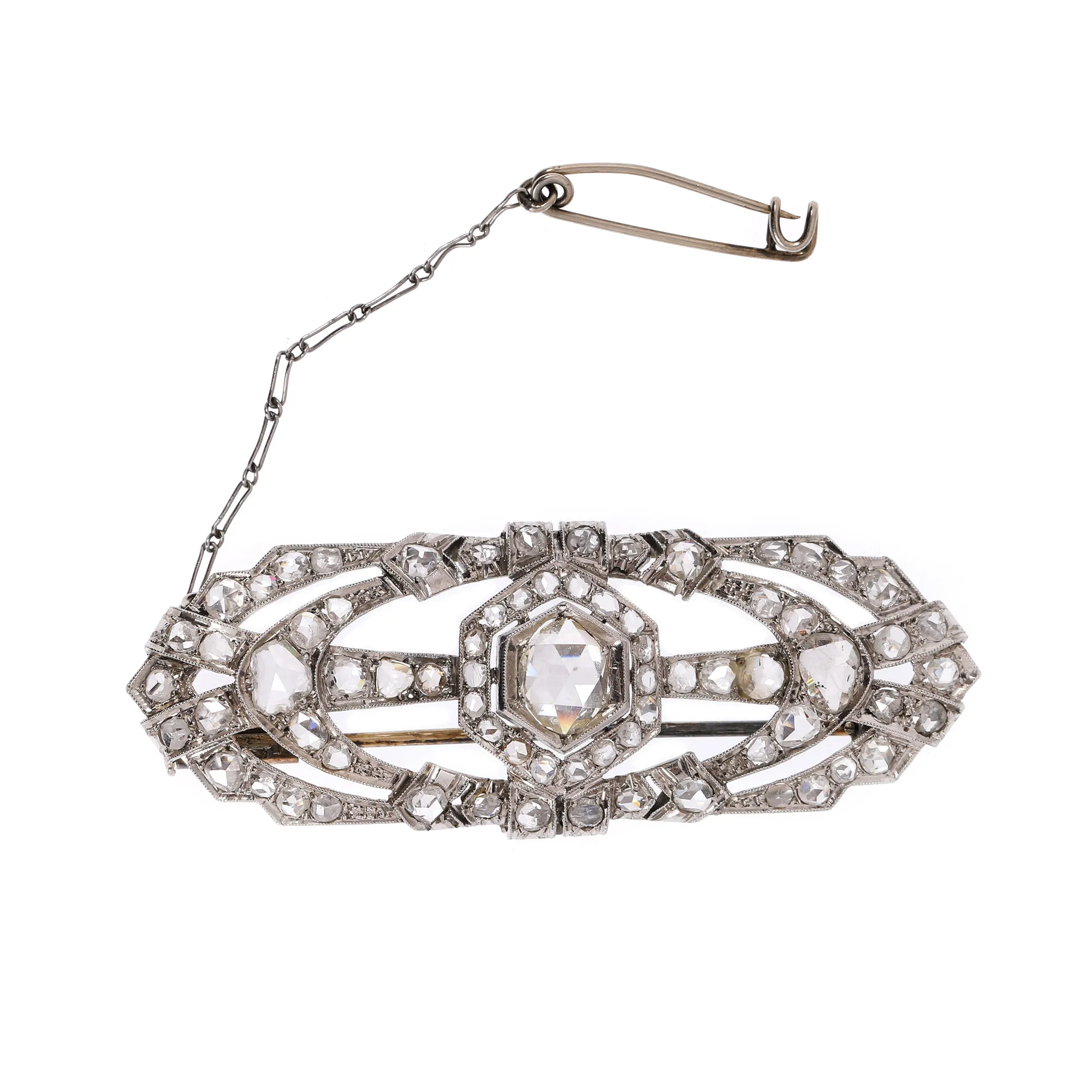 Art Deco brooch, platinum and white gold, adorned with diamonds, approx. 1920
