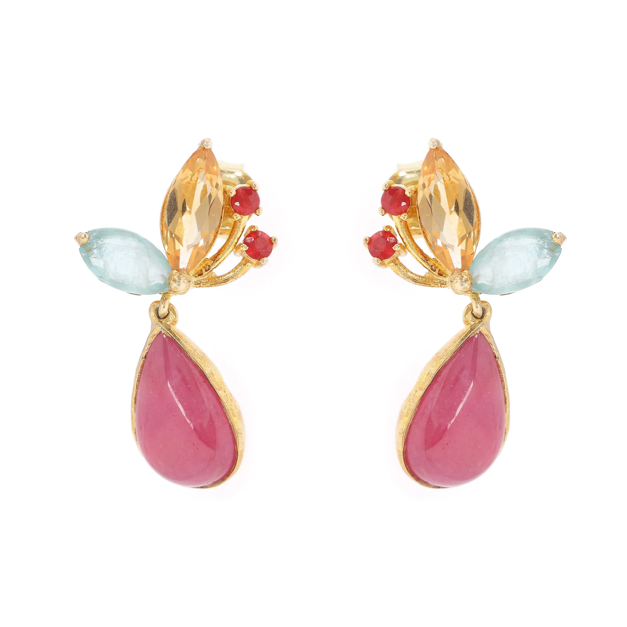 Pair of gold-plated silver earrings decorated with multicolored stones