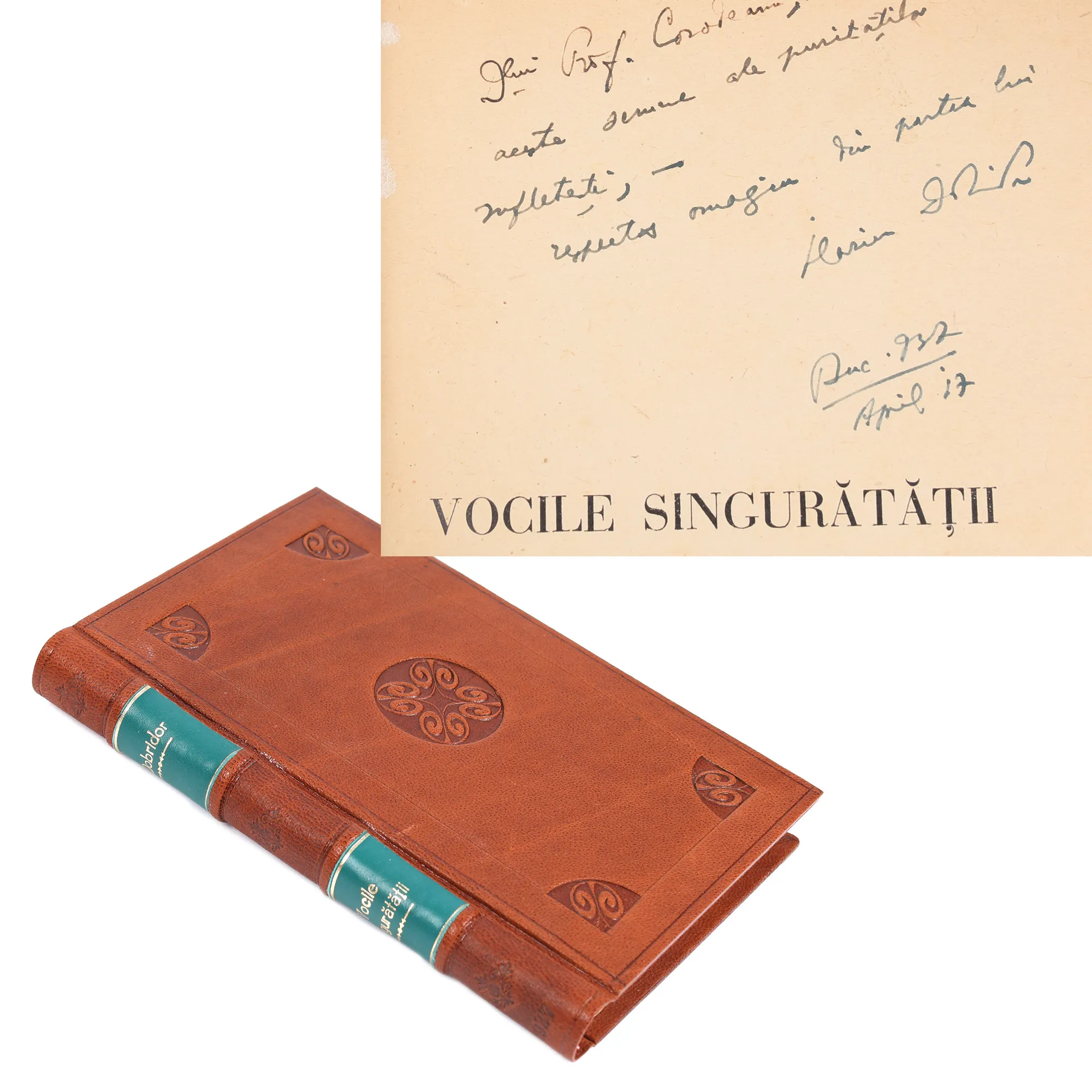 "Vocile Singurătății", by Ilariu Dobridor, Bucharest, 1937, with dedication and handwritten signature of the poet