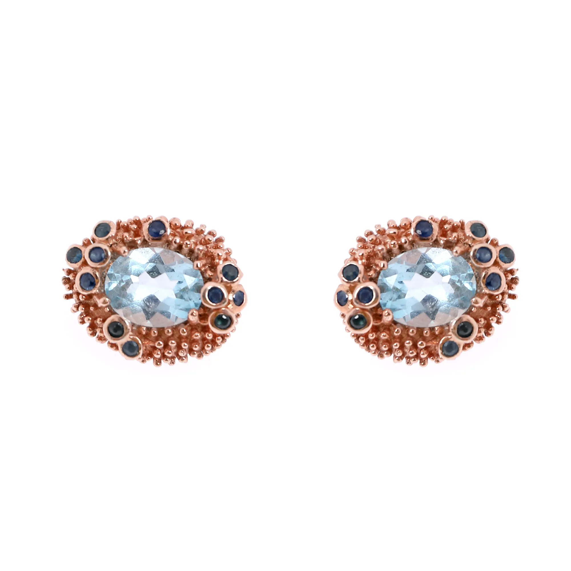 Pair of gold-plated silver earrings decorated with topazes and sapphires