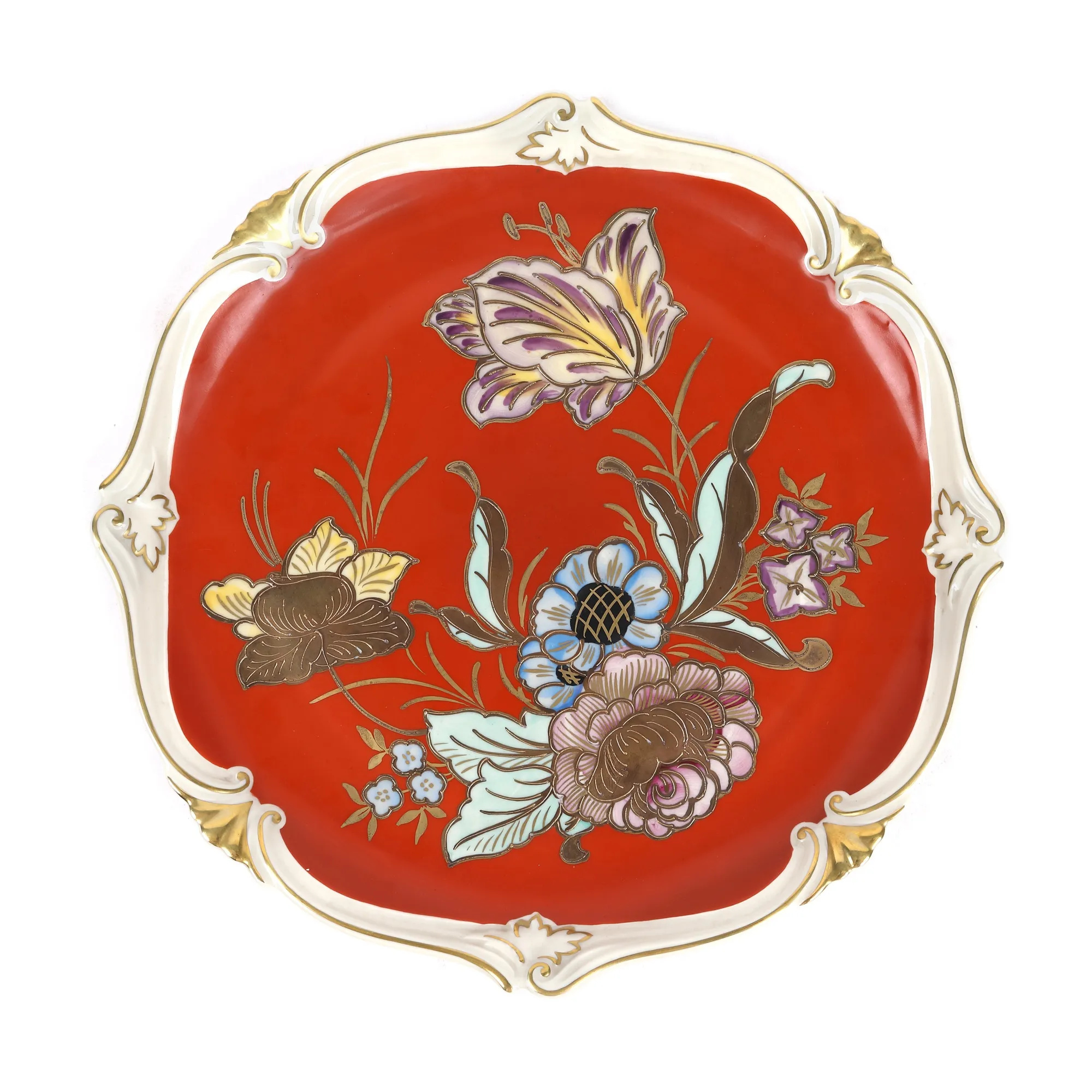Kronach Bavaria porcelain platter painted in polychrome, decorated with flowers