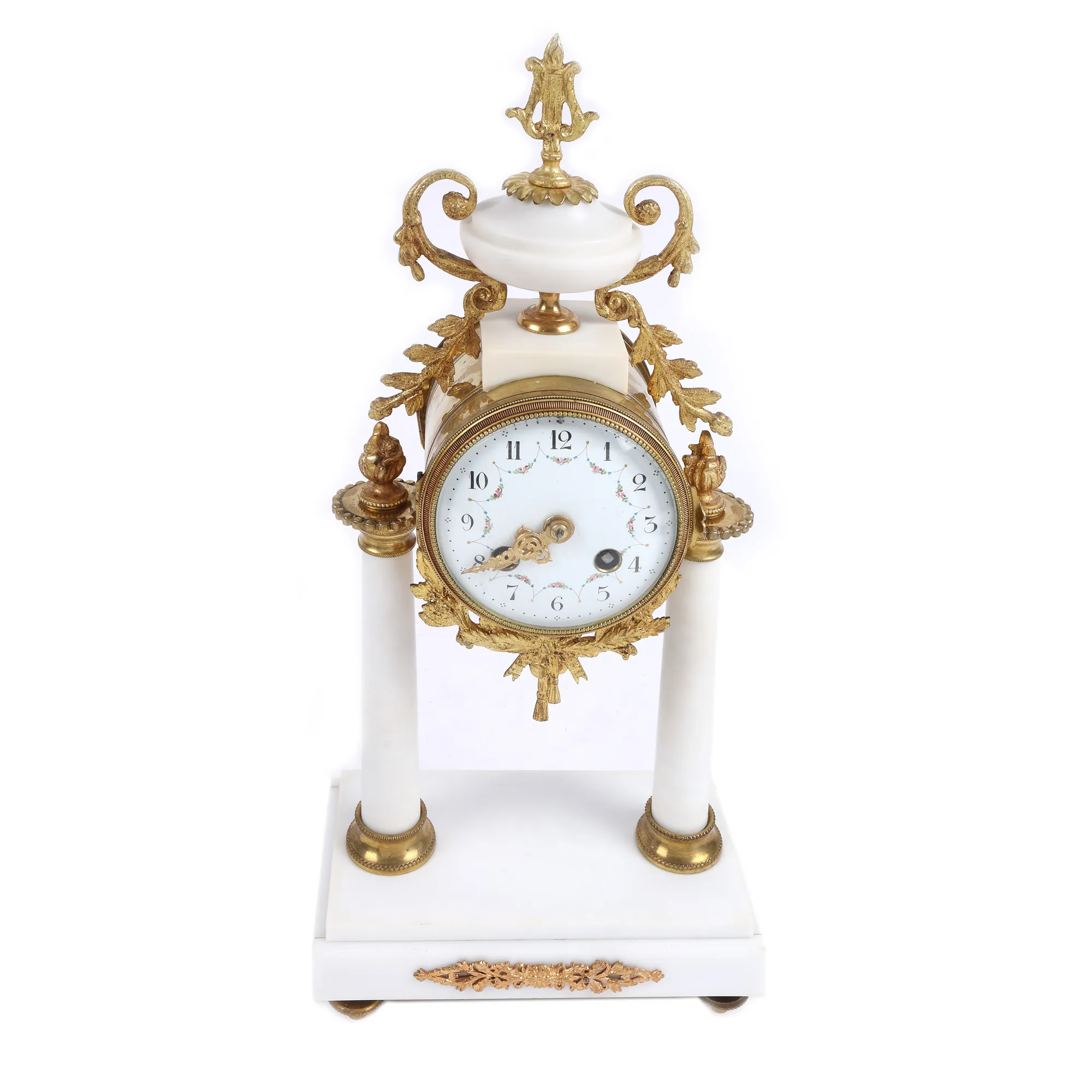 Ceas Charles Hour în manieră Louis XVI pentru șemineu, din bronz și marmură, cca. 1880-1900