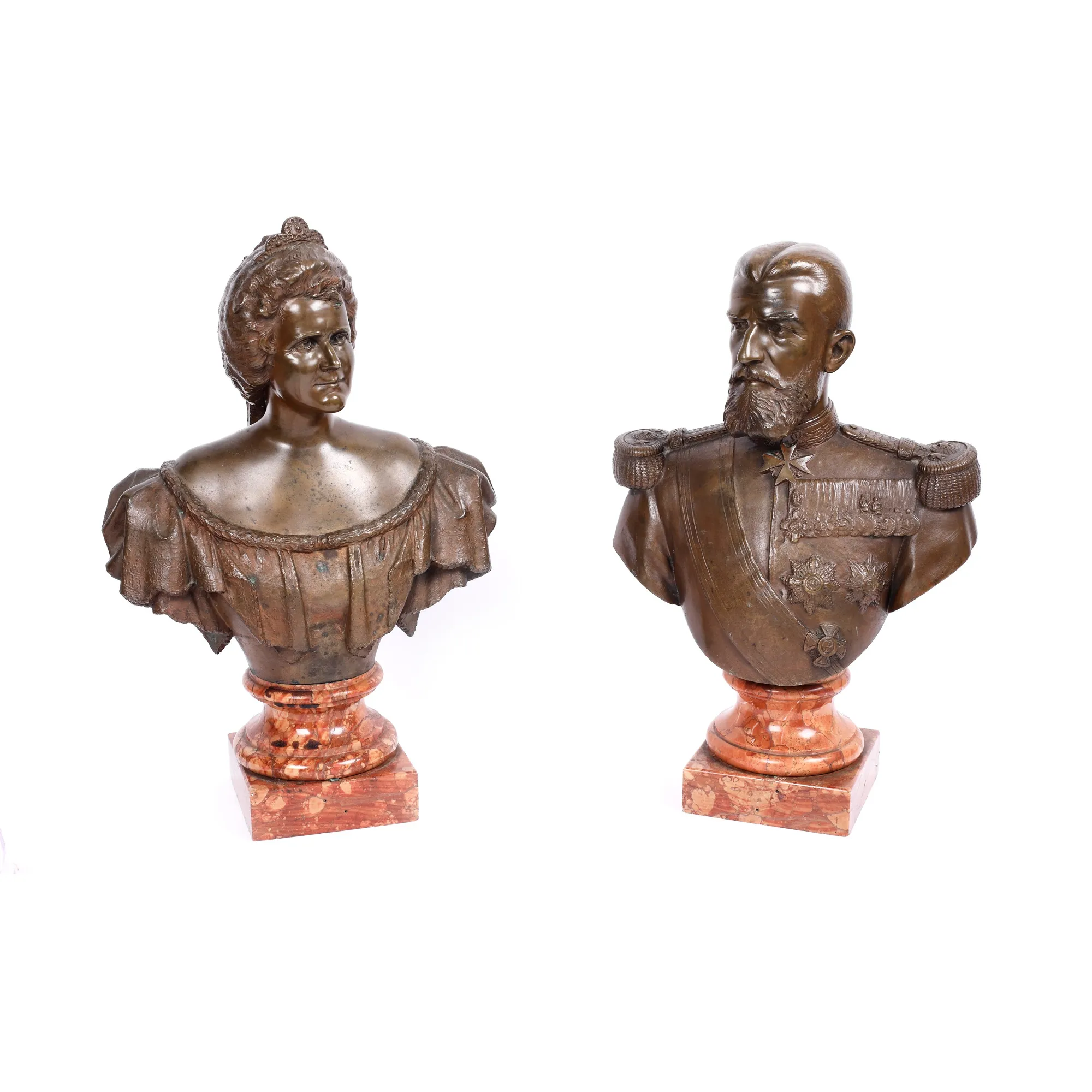 Bust sculptures of King Carol I and Queen Elisabeth