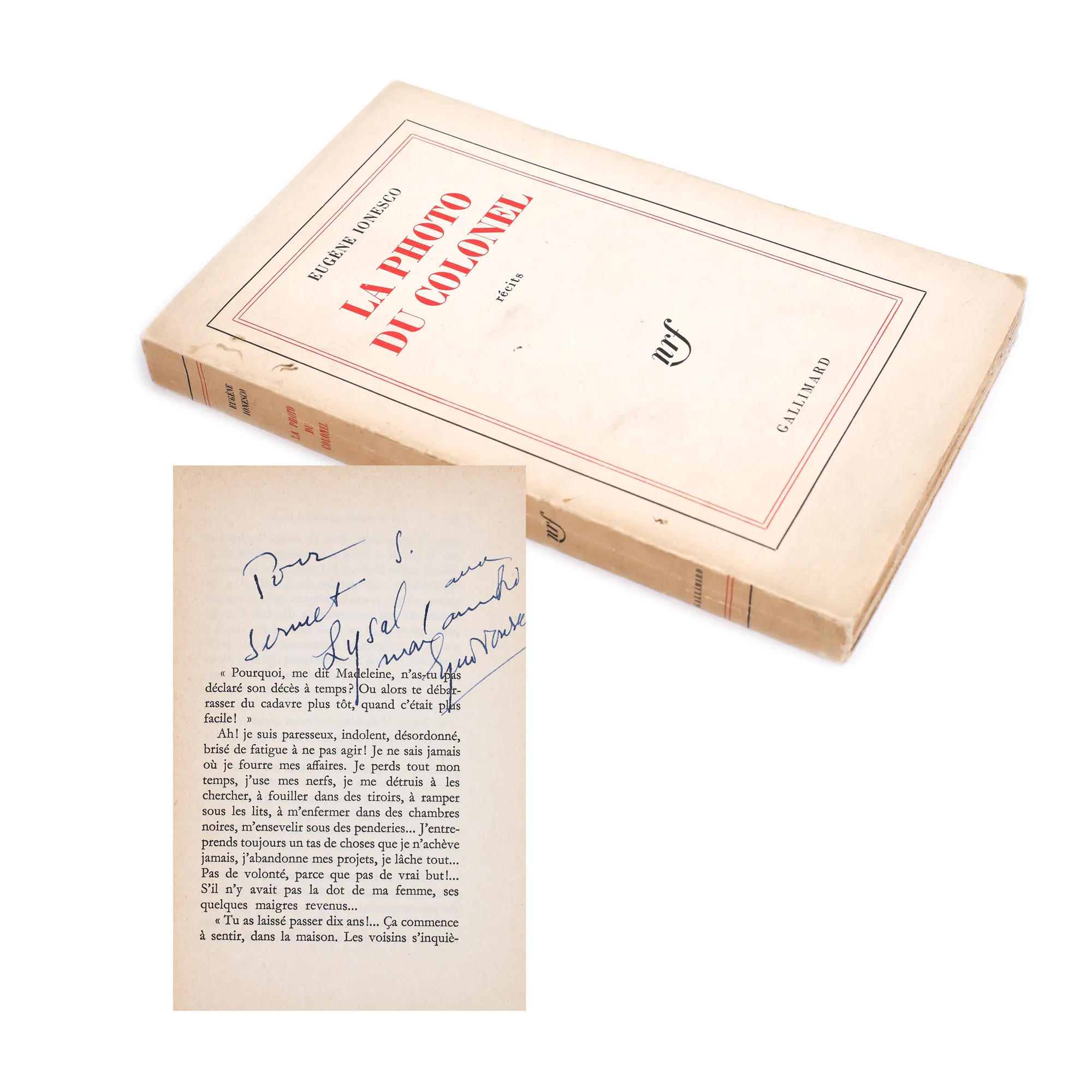 ”Poza colonelului”, de Eugen Ionescu, franceză, Paris, 1962, cu dedicația și semnătura olografă a autorului