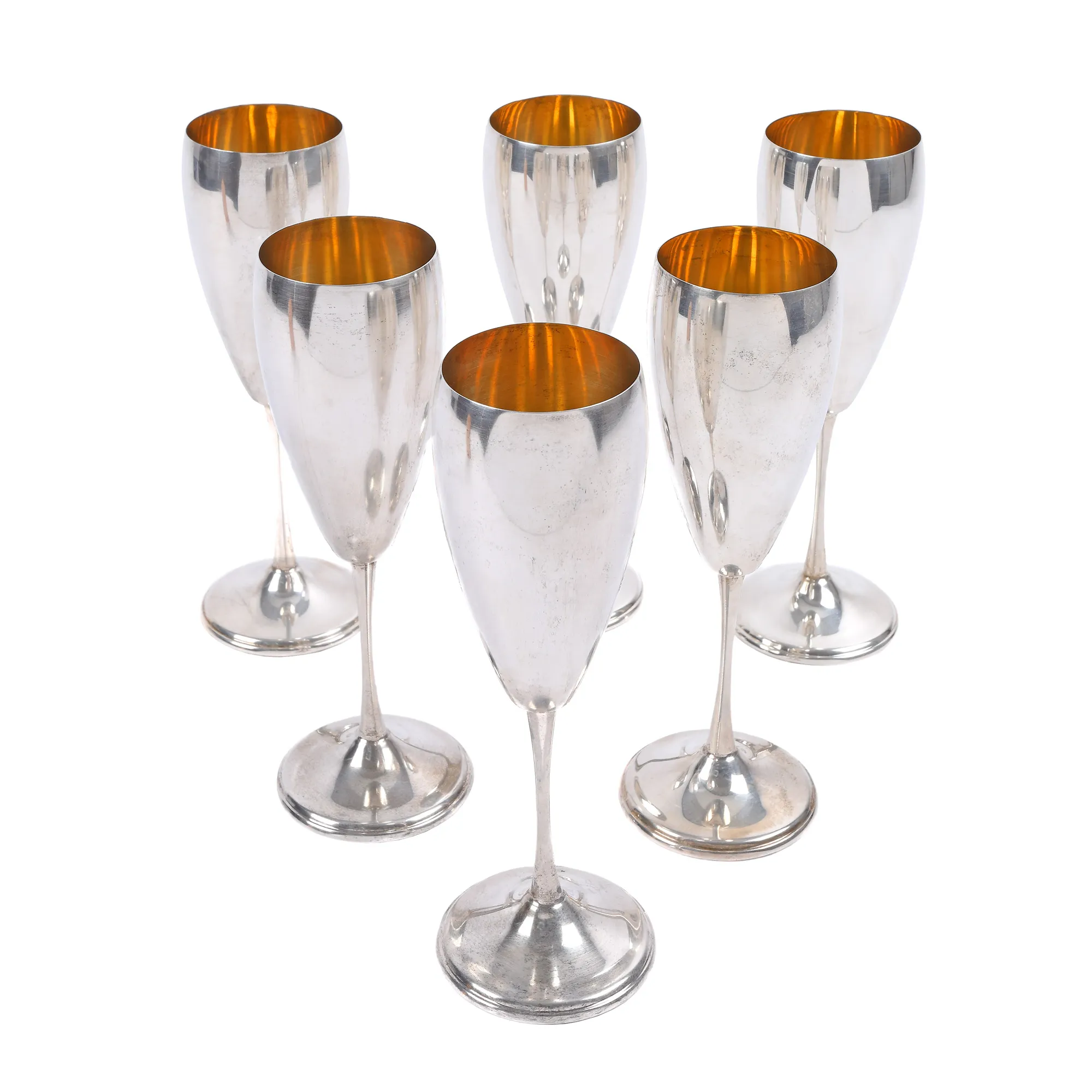 Set de șase pahare din argint aurit, atelier Trevisan Giovanni fu Giuseppe, pentru champagne