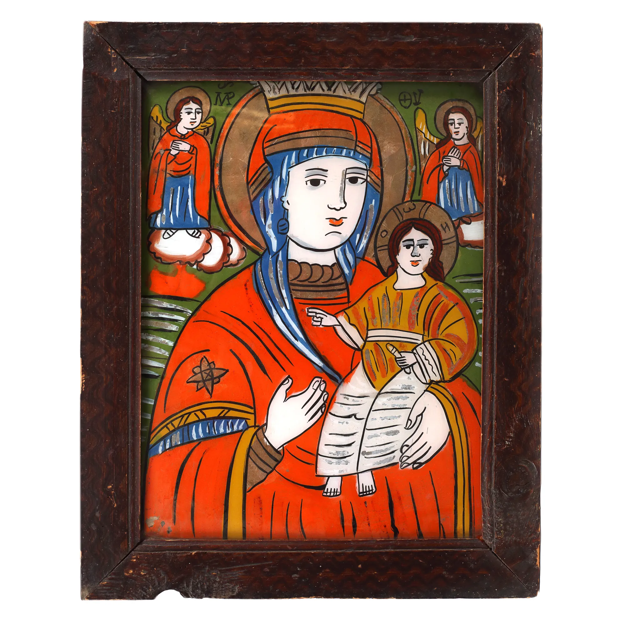 Icoană pe glajă, ”Maica Domnului cu Pruncul (Hodighitria)”, atelier din Șcheii Brașovului, a doua jumătate a sec. XIX
