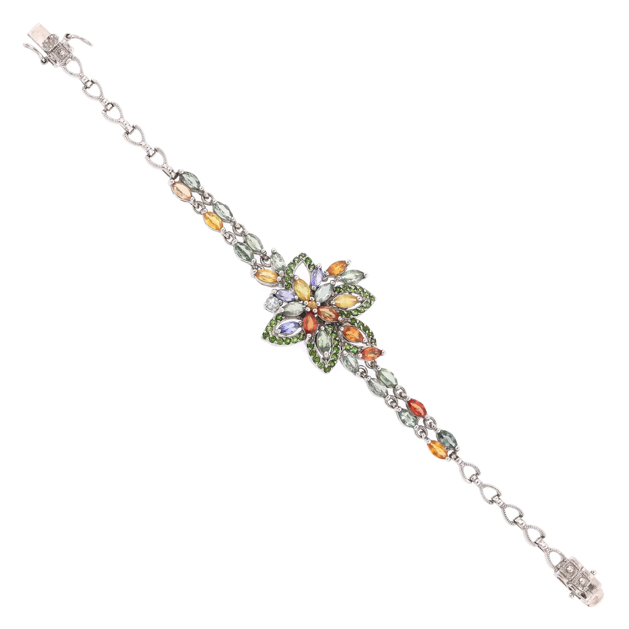 Brățară din argint, decorată cu safire, tanzanite, topaz și crom diopside