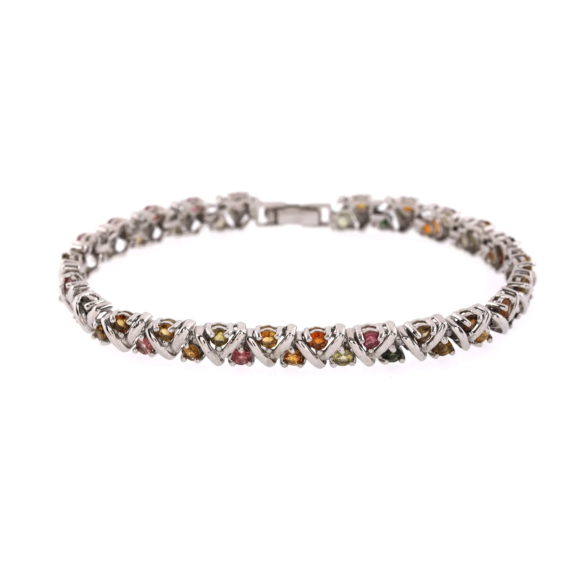 Silver bracelet decorated with multicolored tourmalines