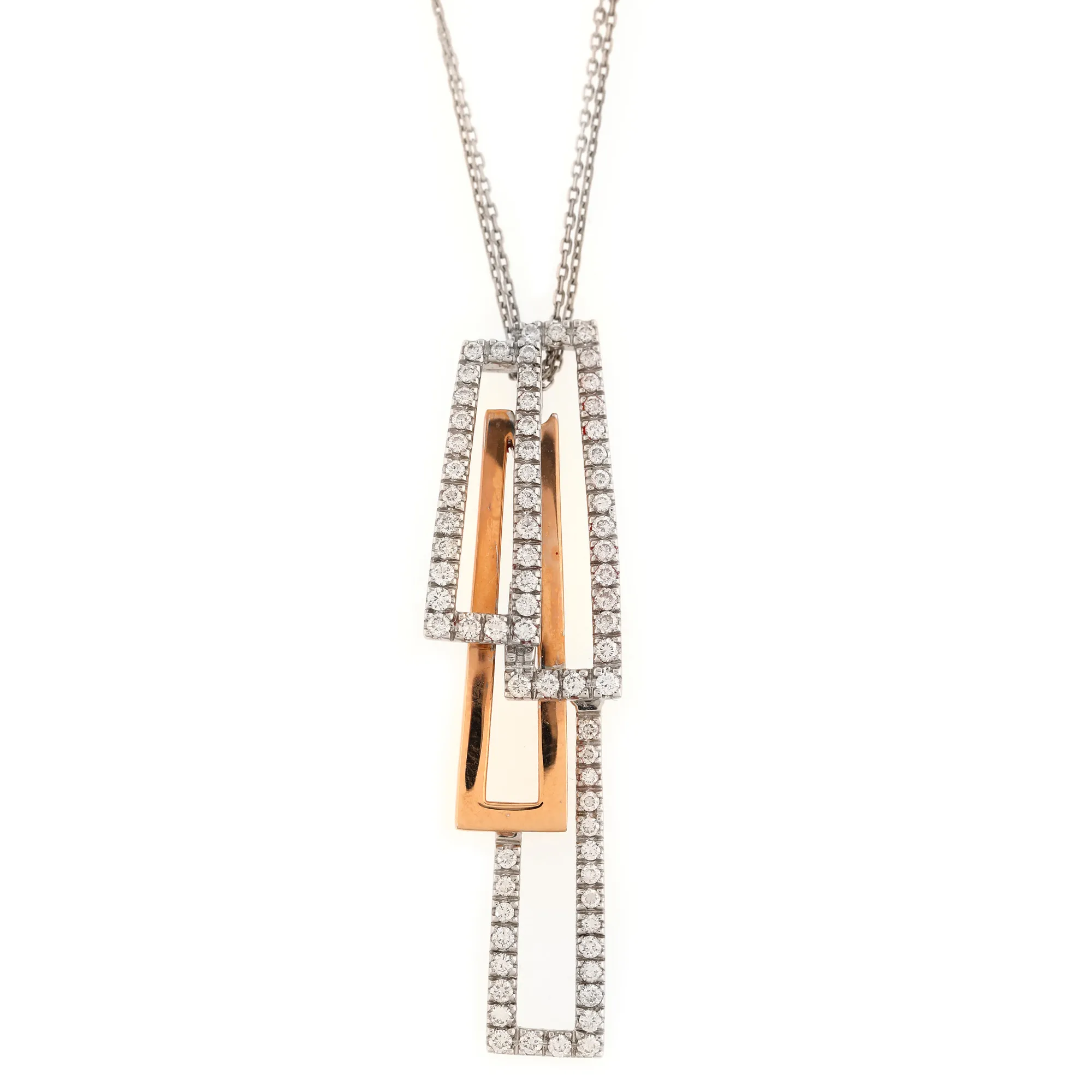 Two colour Gold Chimeno pendant necklace, decorated with brilliants