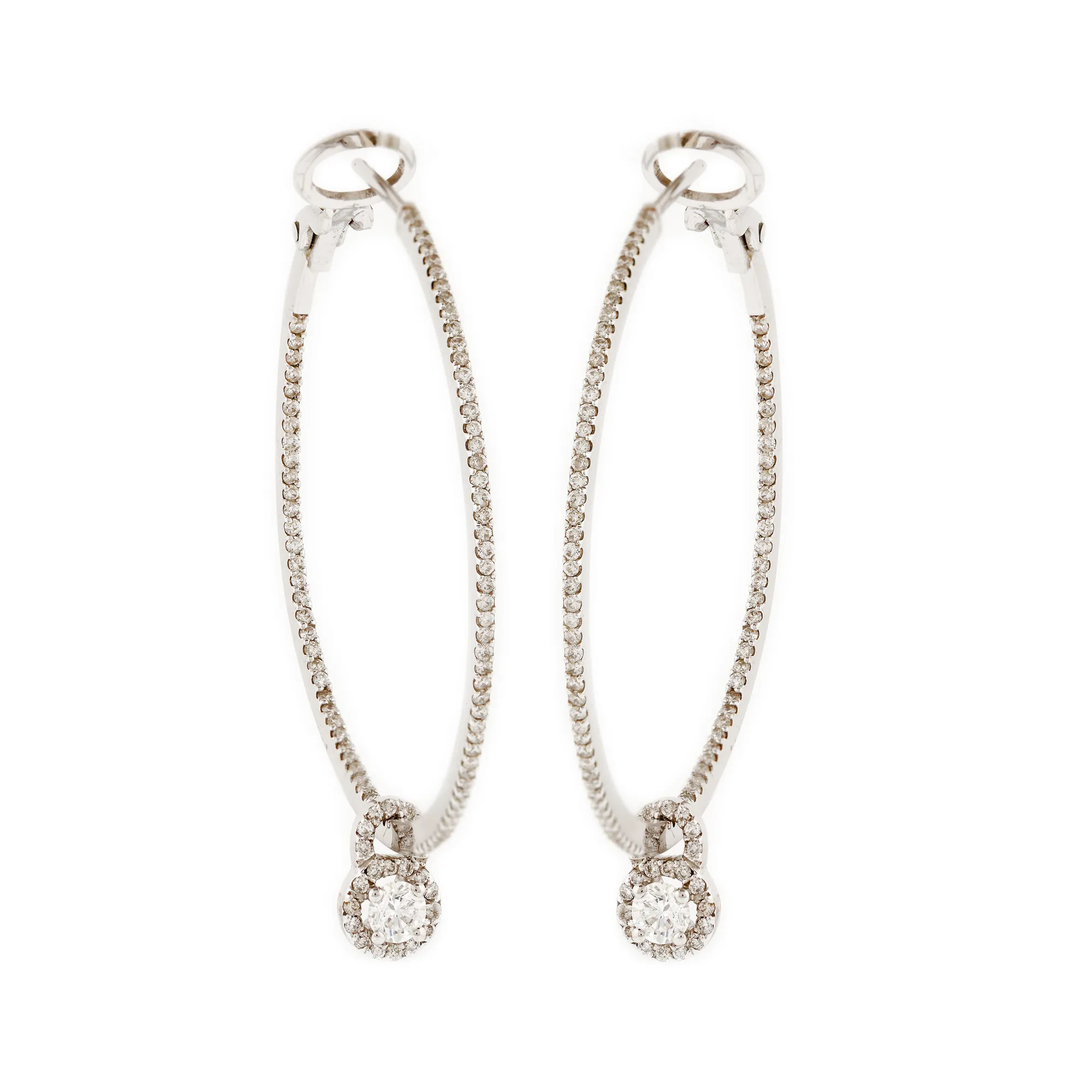 Pair of earrings in white gold, paved with diamonds